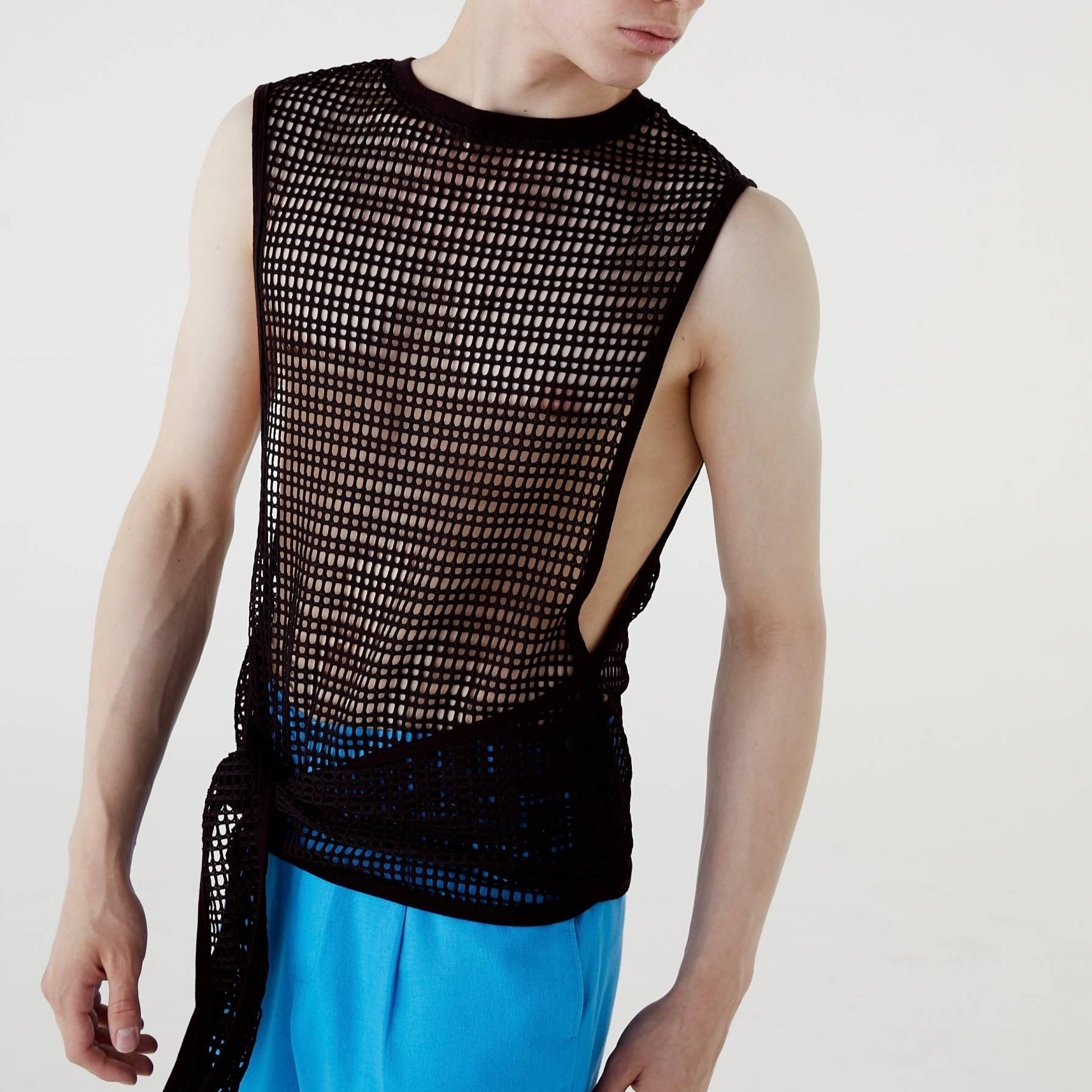 Oversize knit tank top with knot details black – futuretreasureny