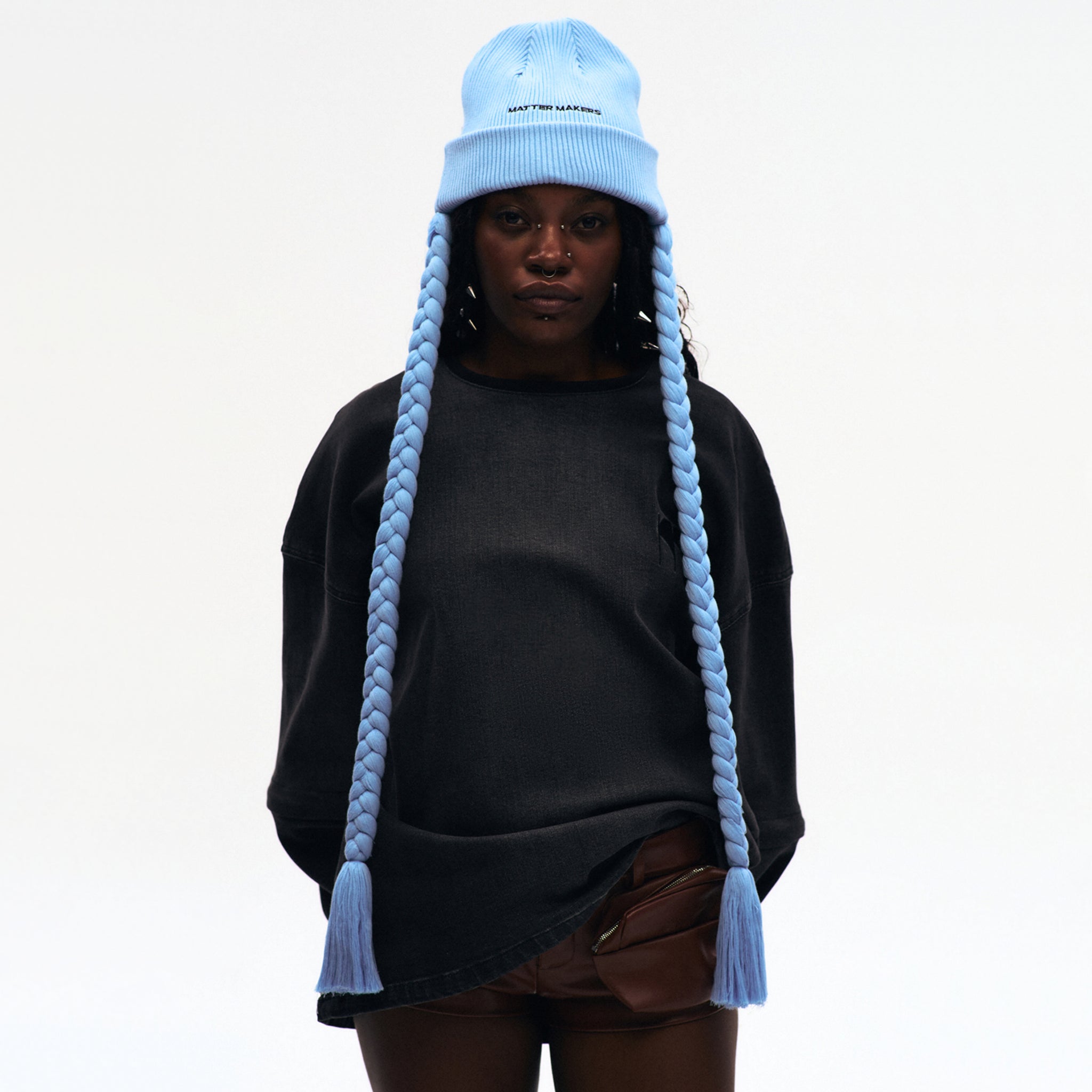 Braid Beanie Light blue