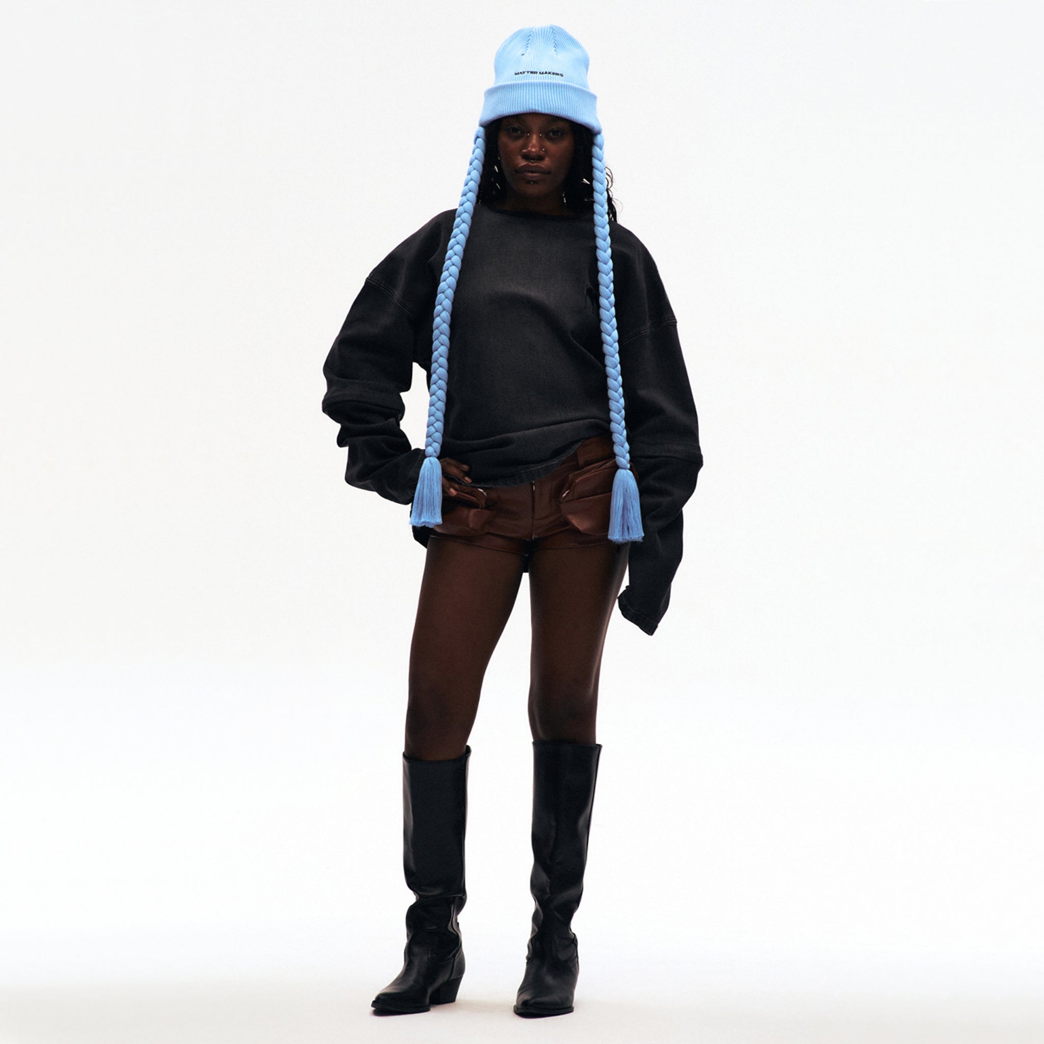 Braid Beanie Light blue