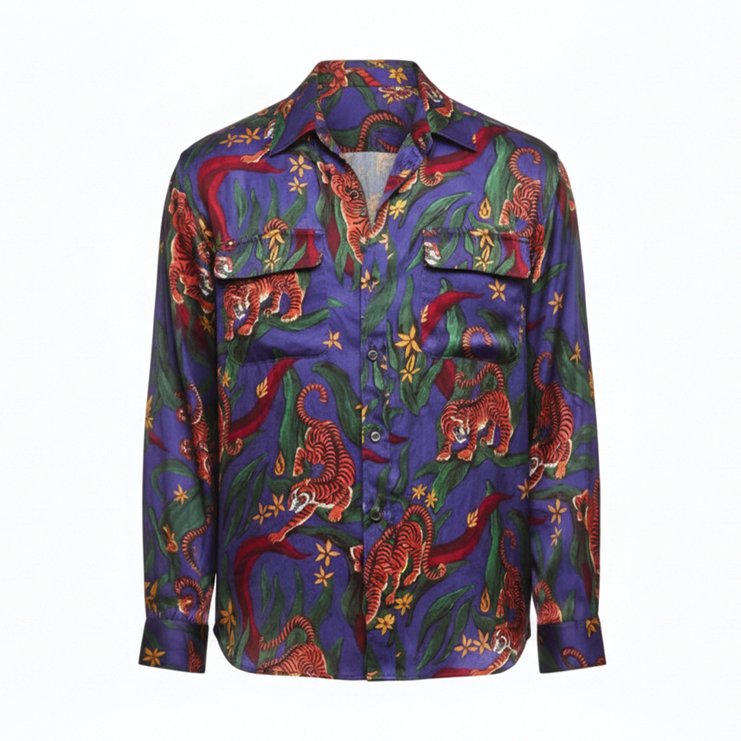 Tiger Oversized Silk Print Shirt