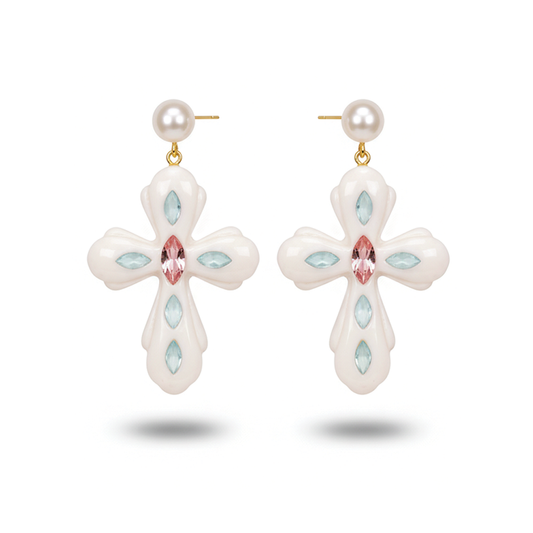 RESIN CROSS WHITE EARRINGS