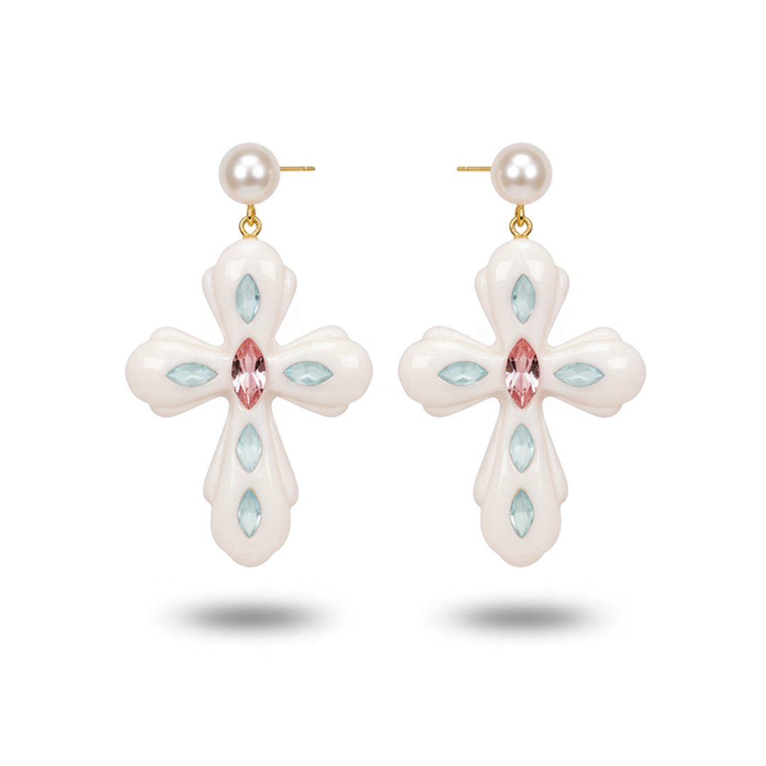 RESIN CROSS WHITE EARRINGS