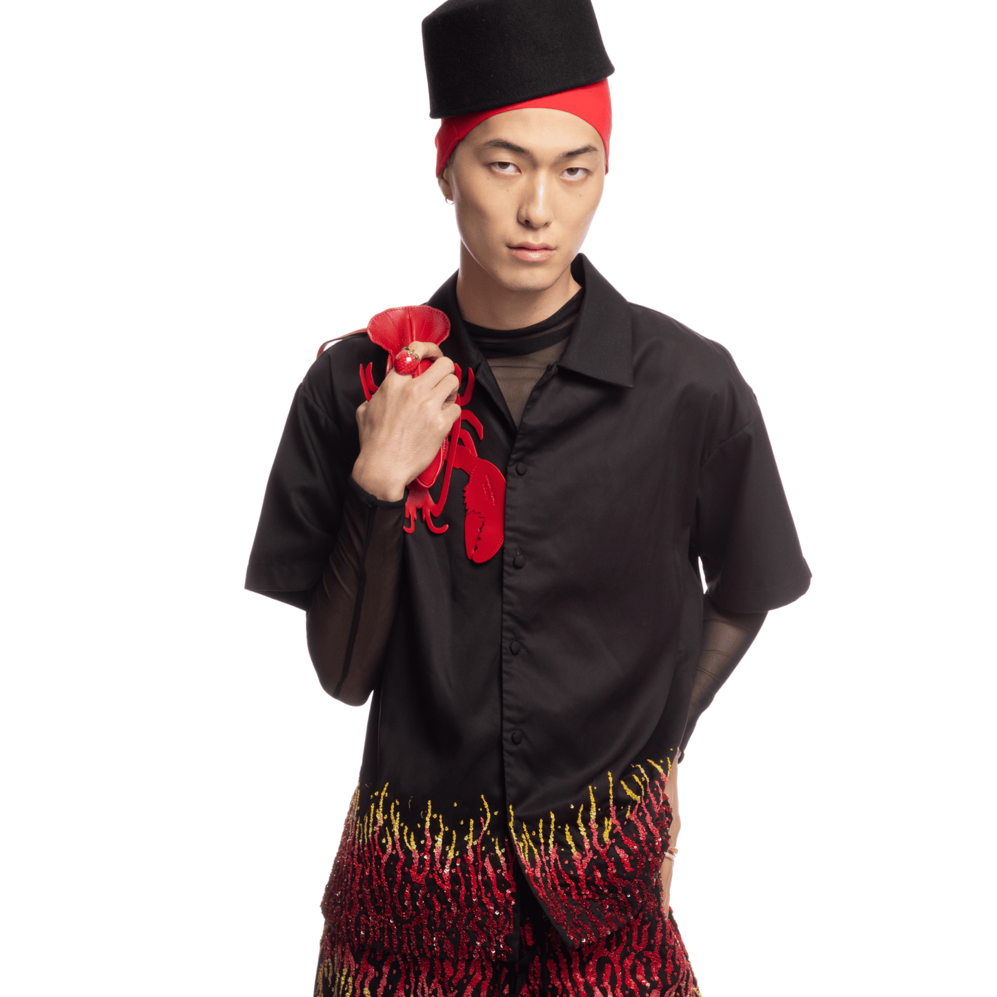 Embroidered Flame Short-Sleeve Shirt