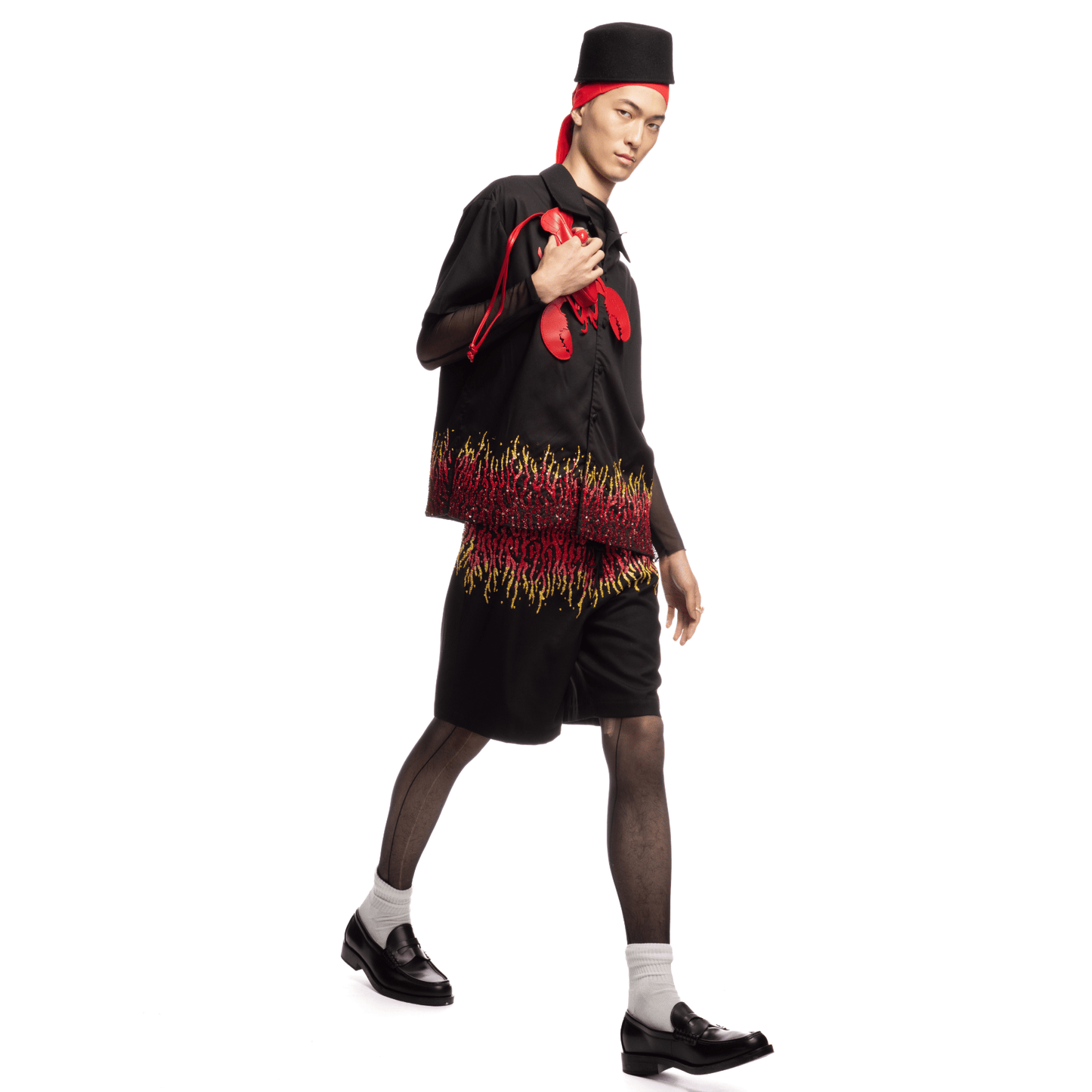 Embroidered Flame Short-Sleeve Shirt
