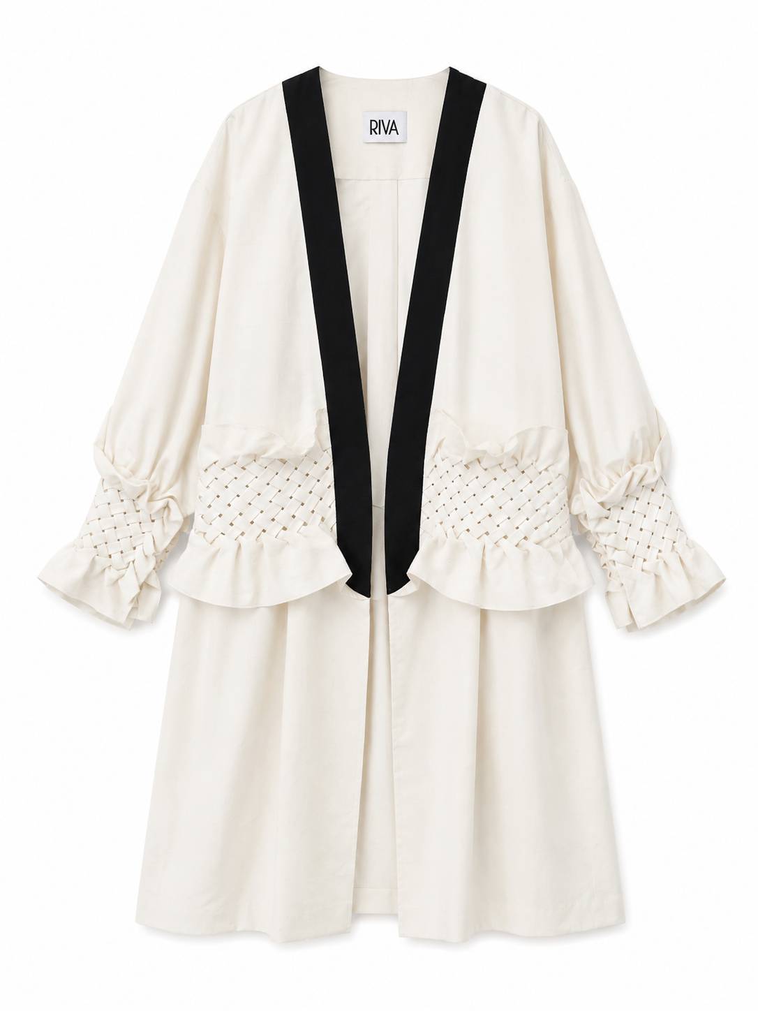 Cream Open Smocked Long Jacket
