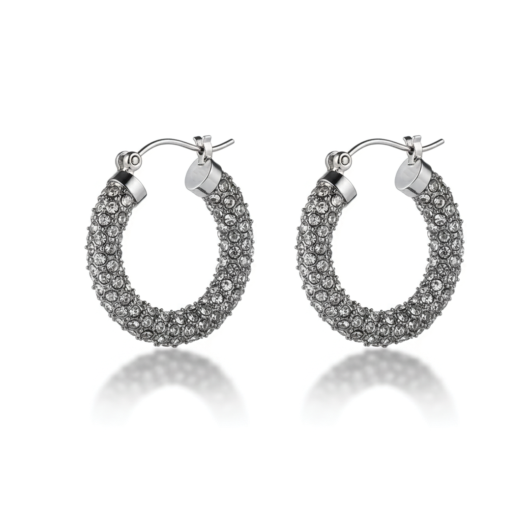 CRYSTALS SILVER HOOP EARRING