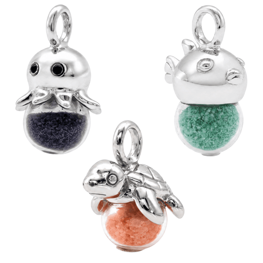 Sea Creature Charm Set of 3 | Octopus, Turtle & Puffer Fish Recycled Shell Jewelry