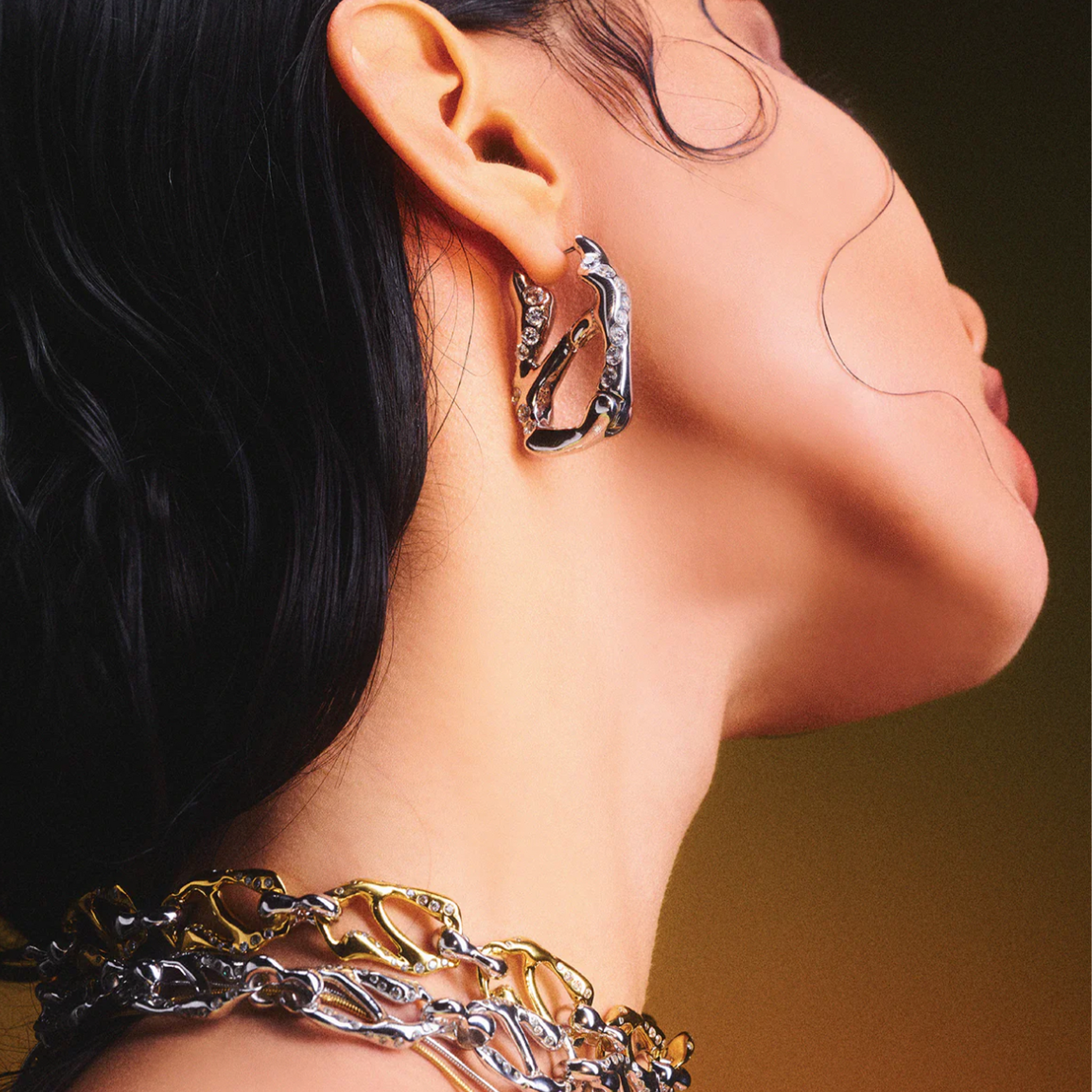 HOJ Signature Chain Earring-White gold