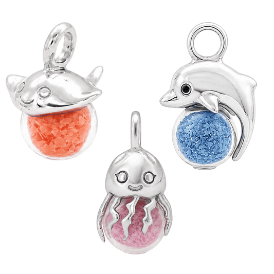 Sea Creature Charm Set of 3 | Sting Ray, Dolphin & JellyFish Recycled Shell Jewelry