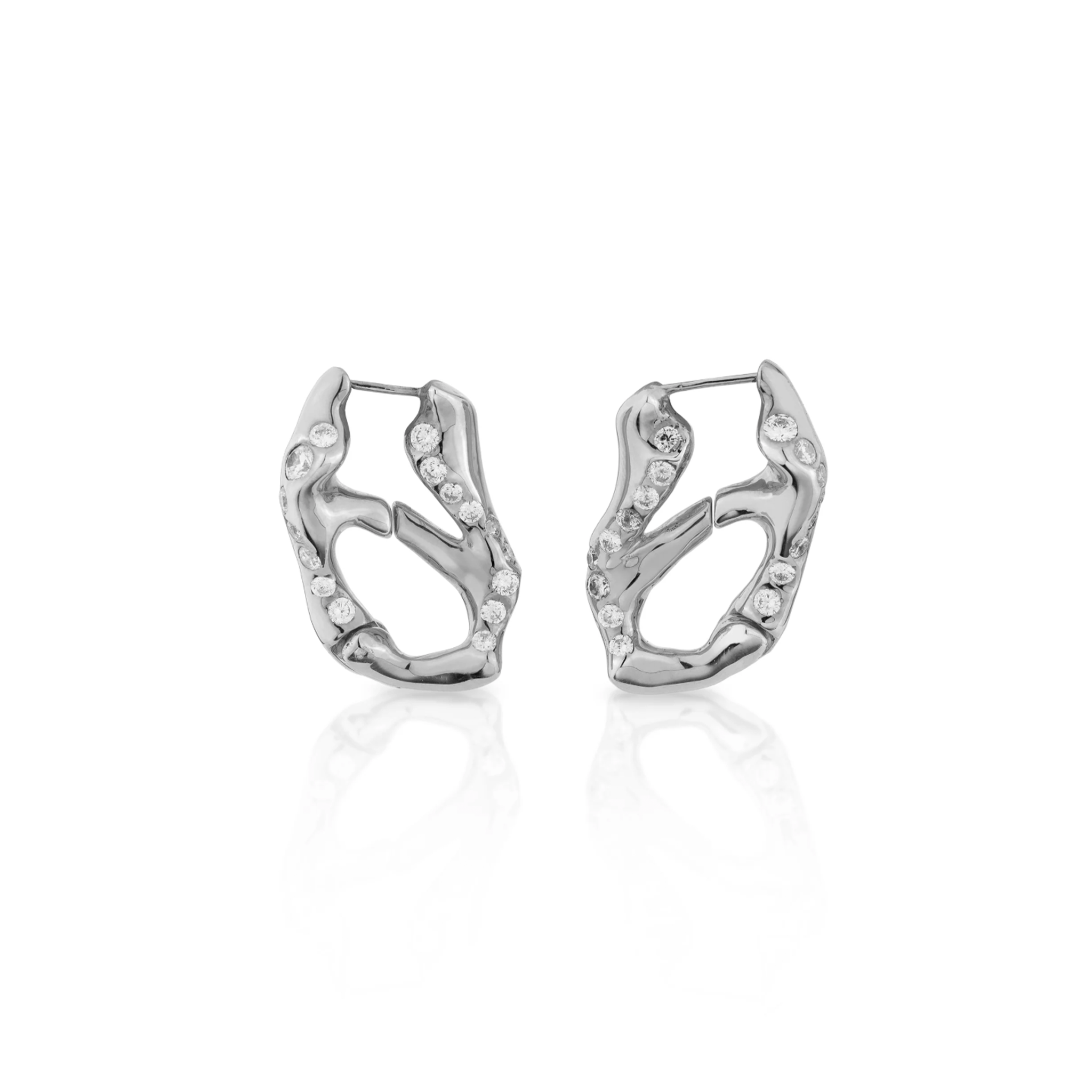 HOJ Signature Chain Earring-White gold