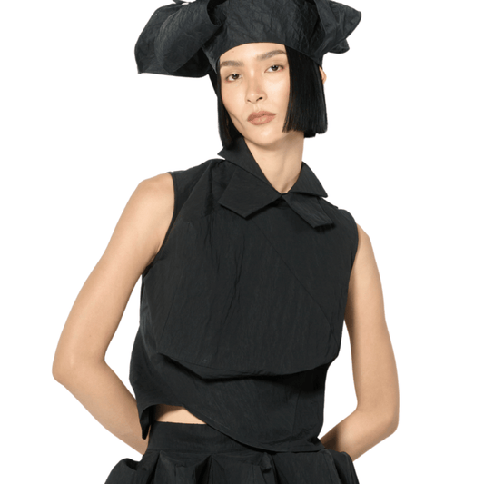 Black Asymmetrical Sculpture Top