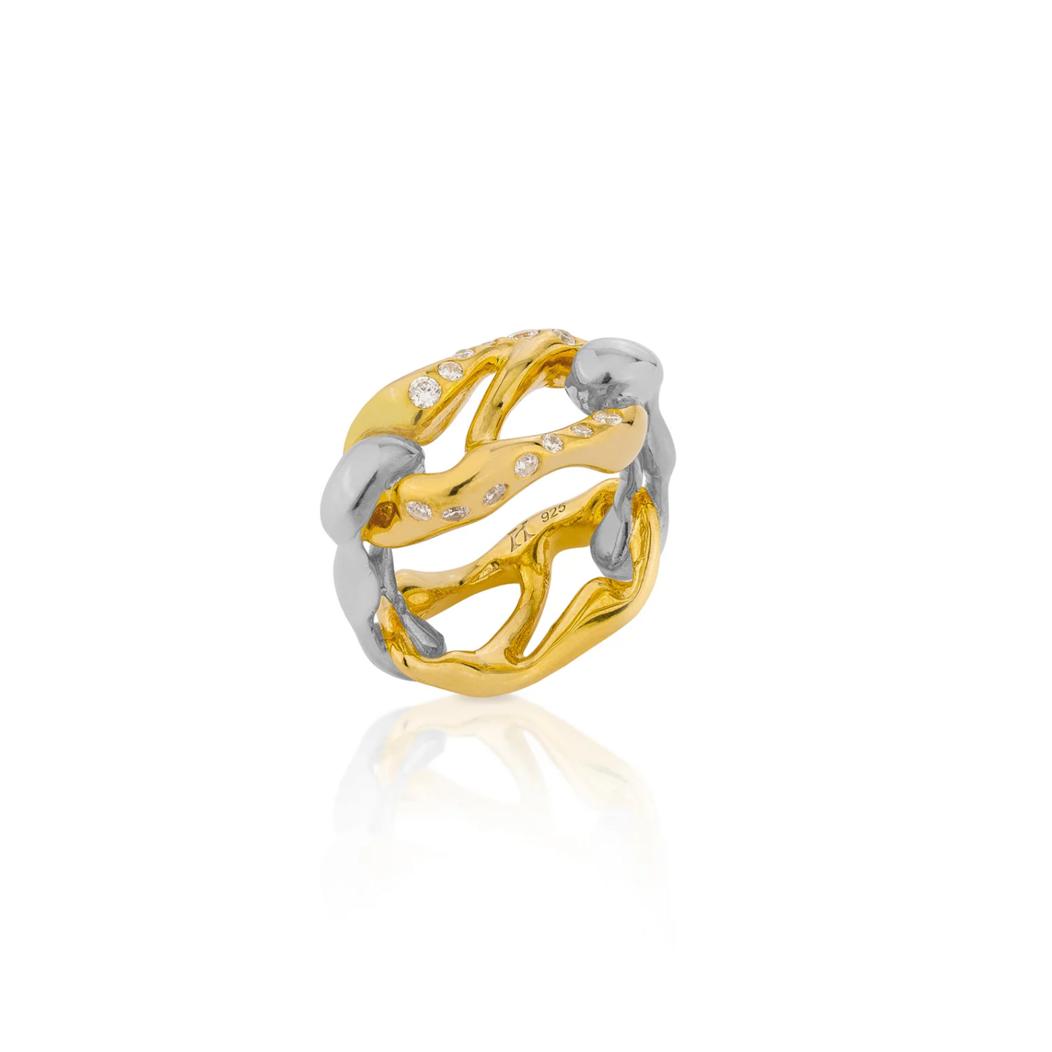 HOJ Signature Chain Horizontal Ring-18k Gold & White Gold