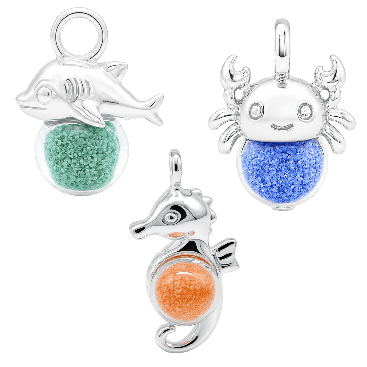 Sea Creature Charm Set of 3 | Shark, Seahorse & Crab Recycled Shell Jewelry