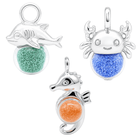 Sea Creature Charm Set of 3 | Shark, Seahorse & Crab Recycled Shell Jewelry