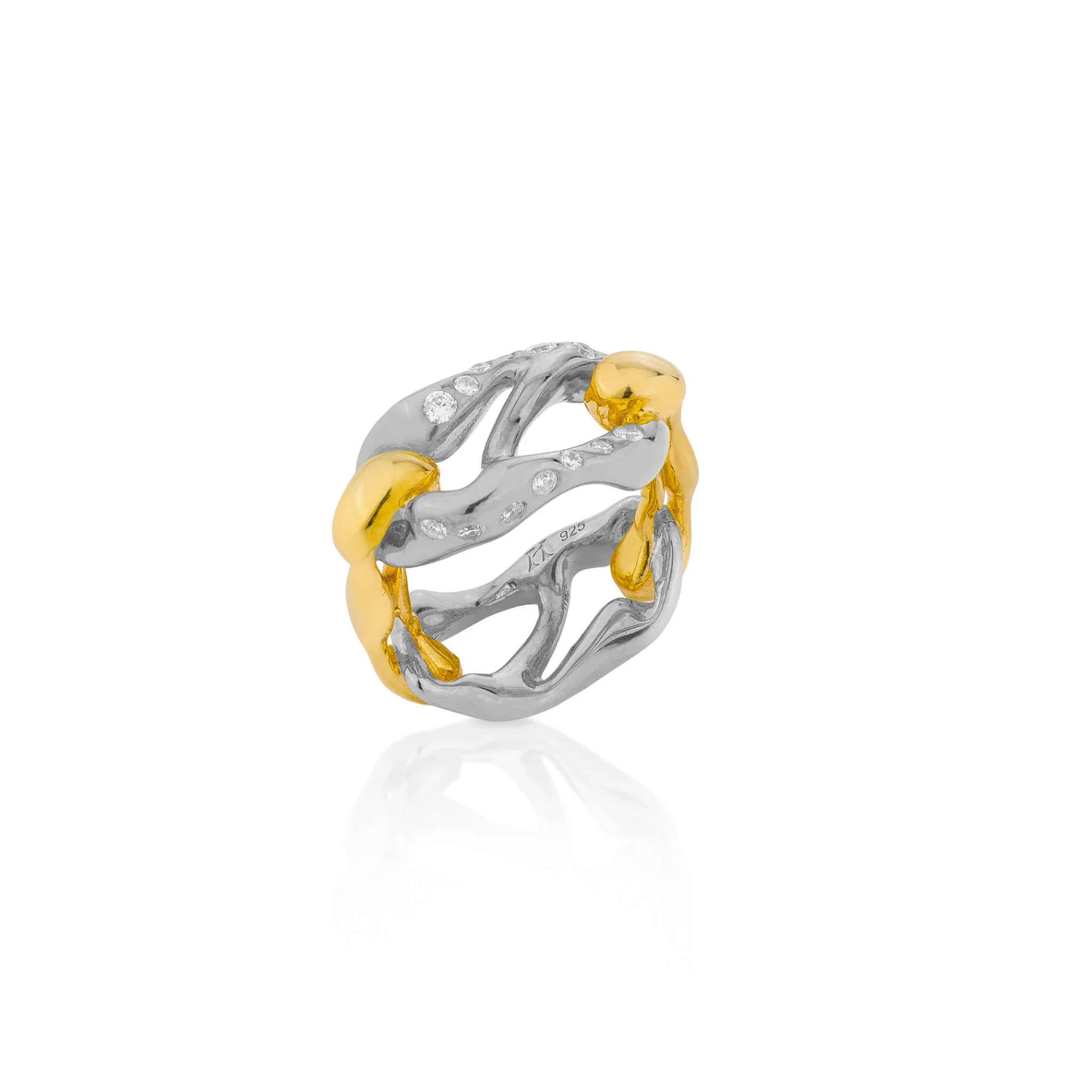 HOJ Signature Chain Horizontal Ring-WhiteGold & 18k gold
