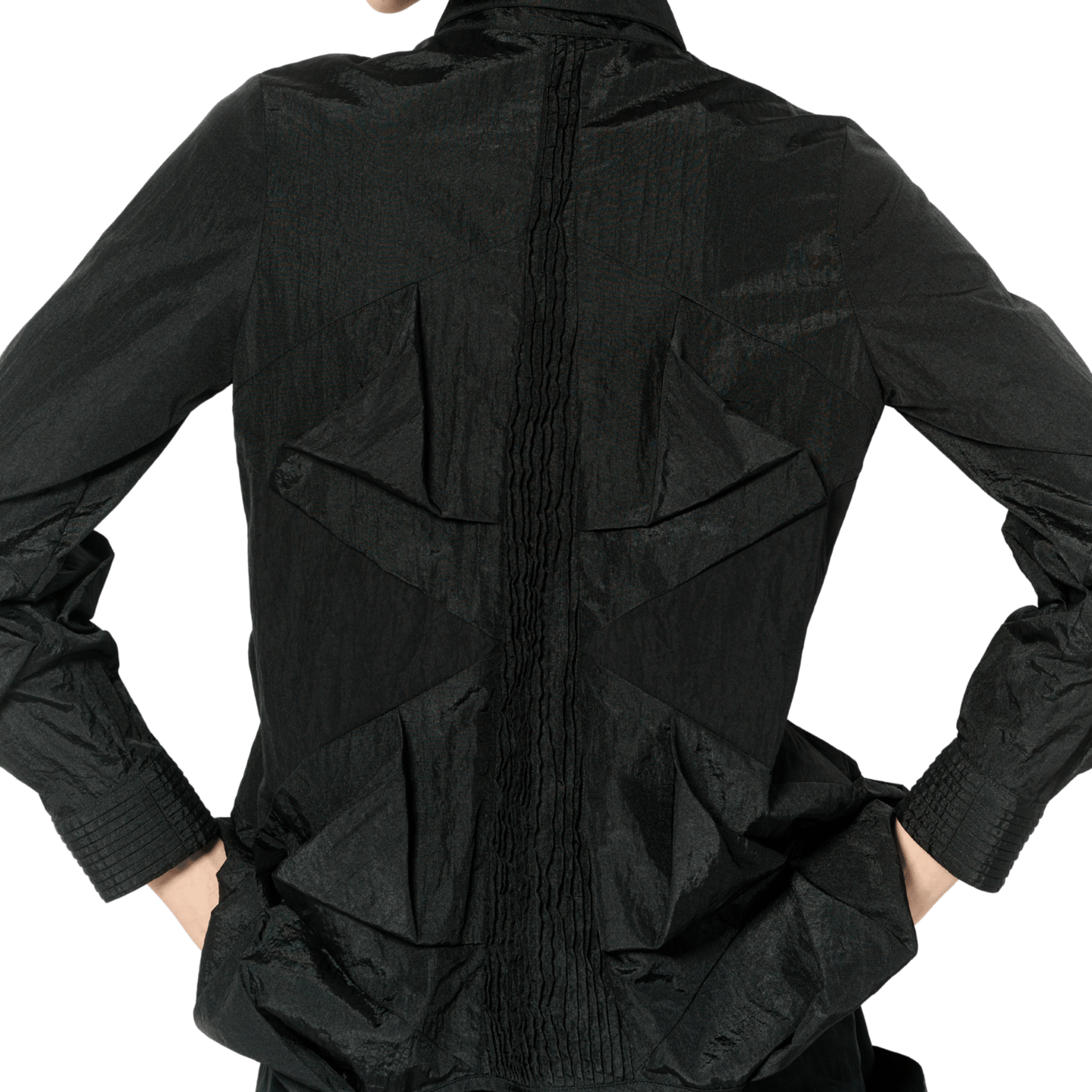 Black Sculptural Long Sleeve Button Up Top