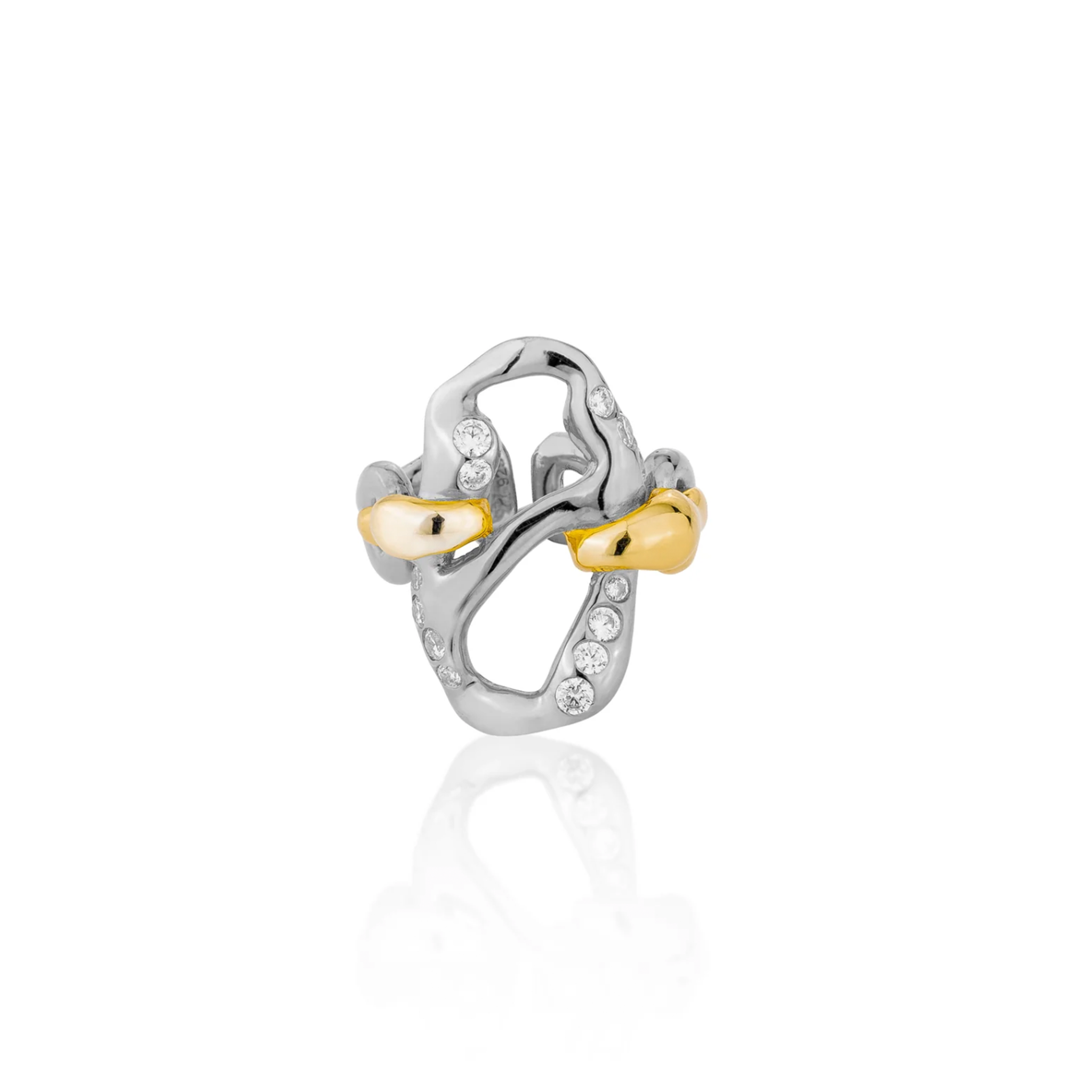 HOJ Signature Chain Vertical Ring-White Gold & 18k Gold