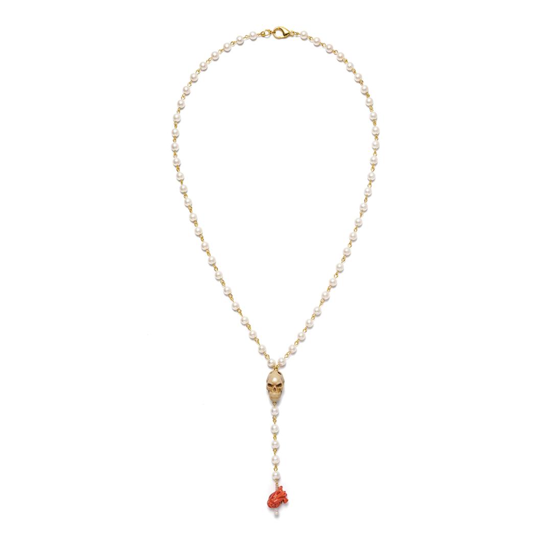 SKULL AND HEART Y NECK NECKLACE