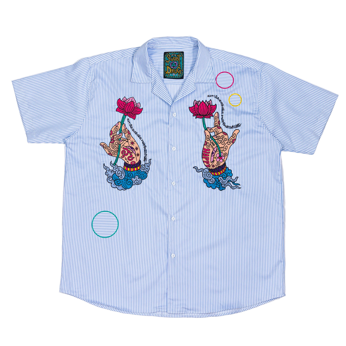 SHIRT in striped cotton with lotus pattern embroidery