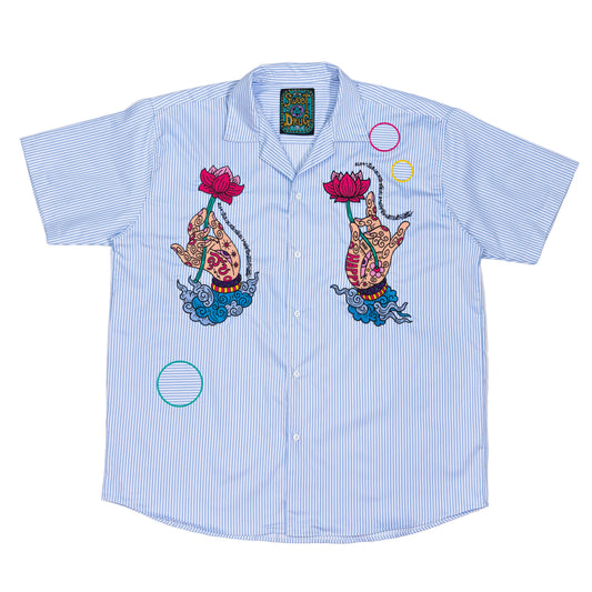 SHIRT in striped cotton with lotus pattern embroidery