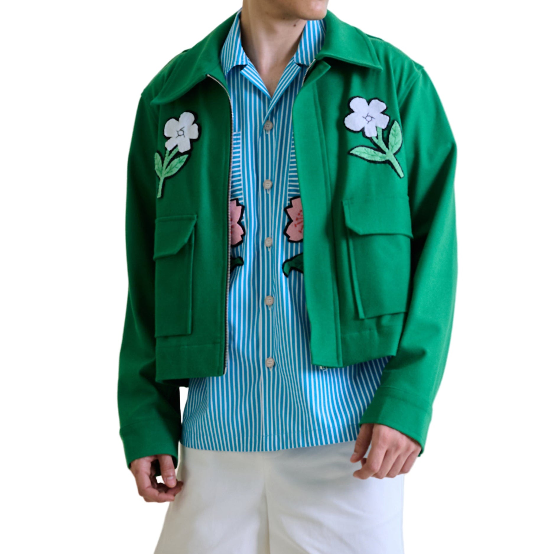 CROP ZIP JACKET-Green
