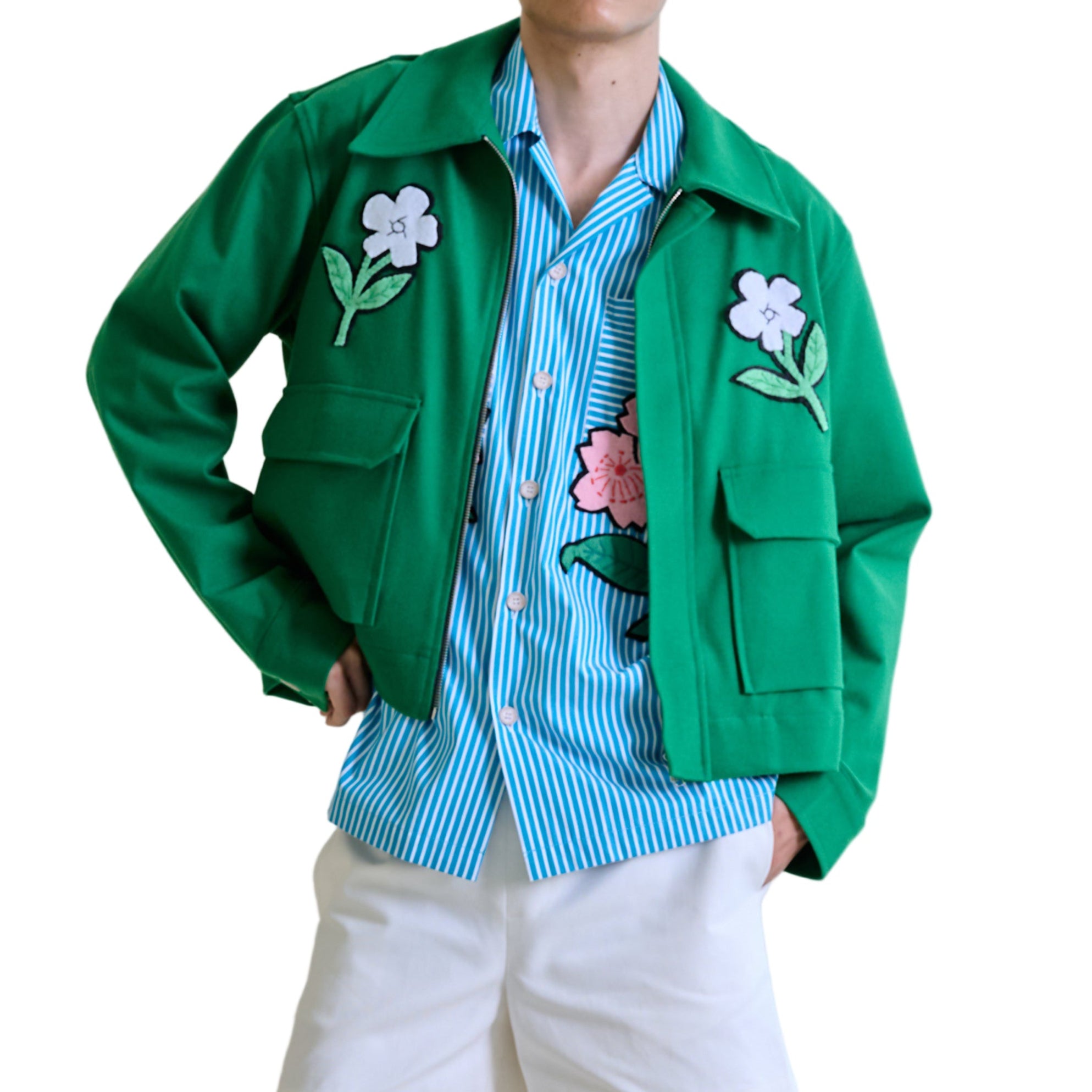 CROP ZIP JACKET-Green