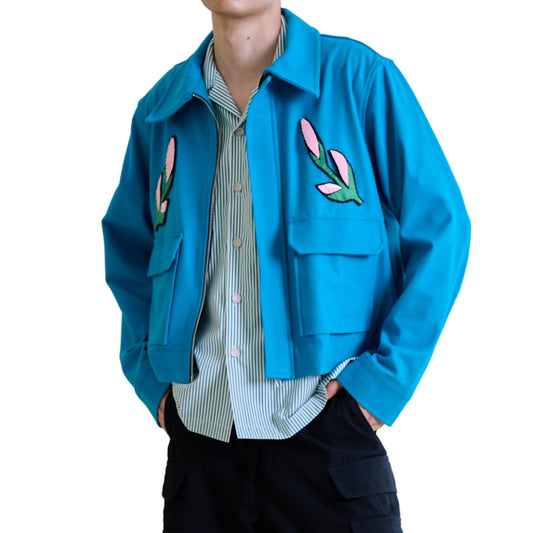 CROP ZIP JACKET-Blue