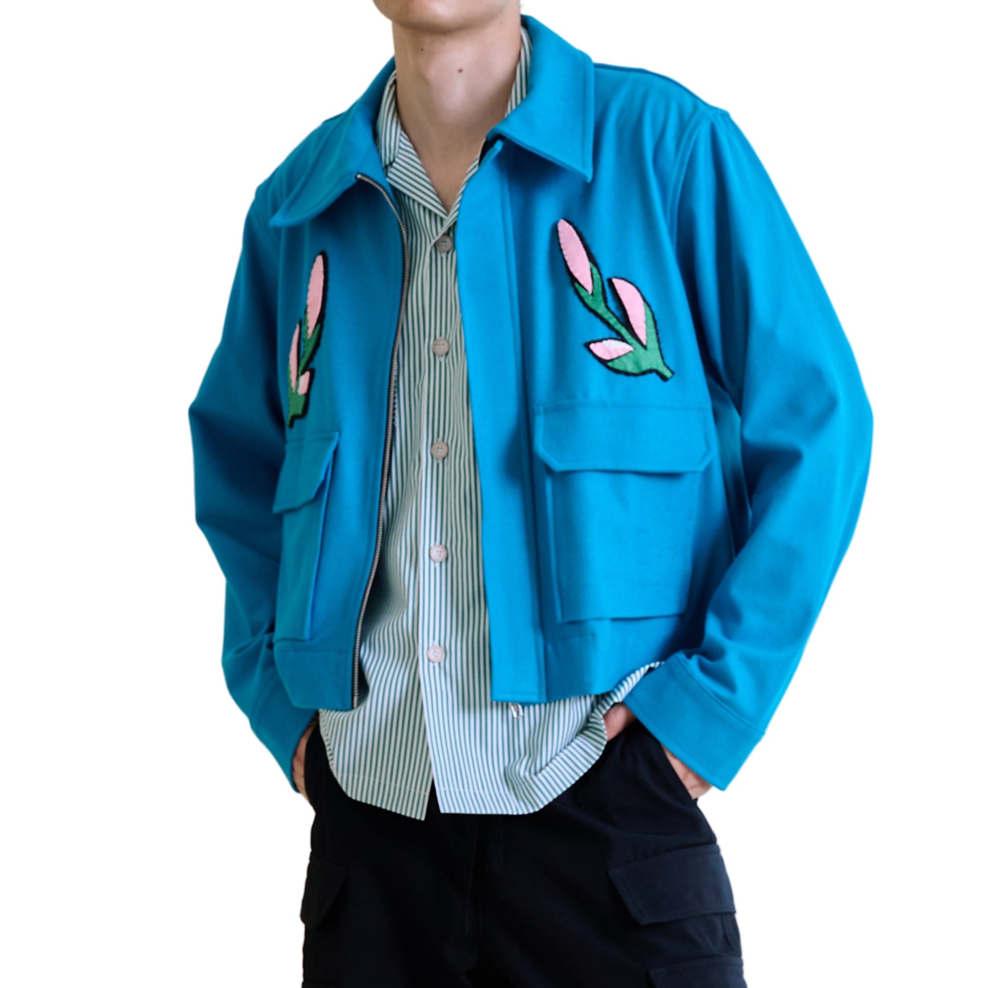 CROP ZIP JACKET-Blue