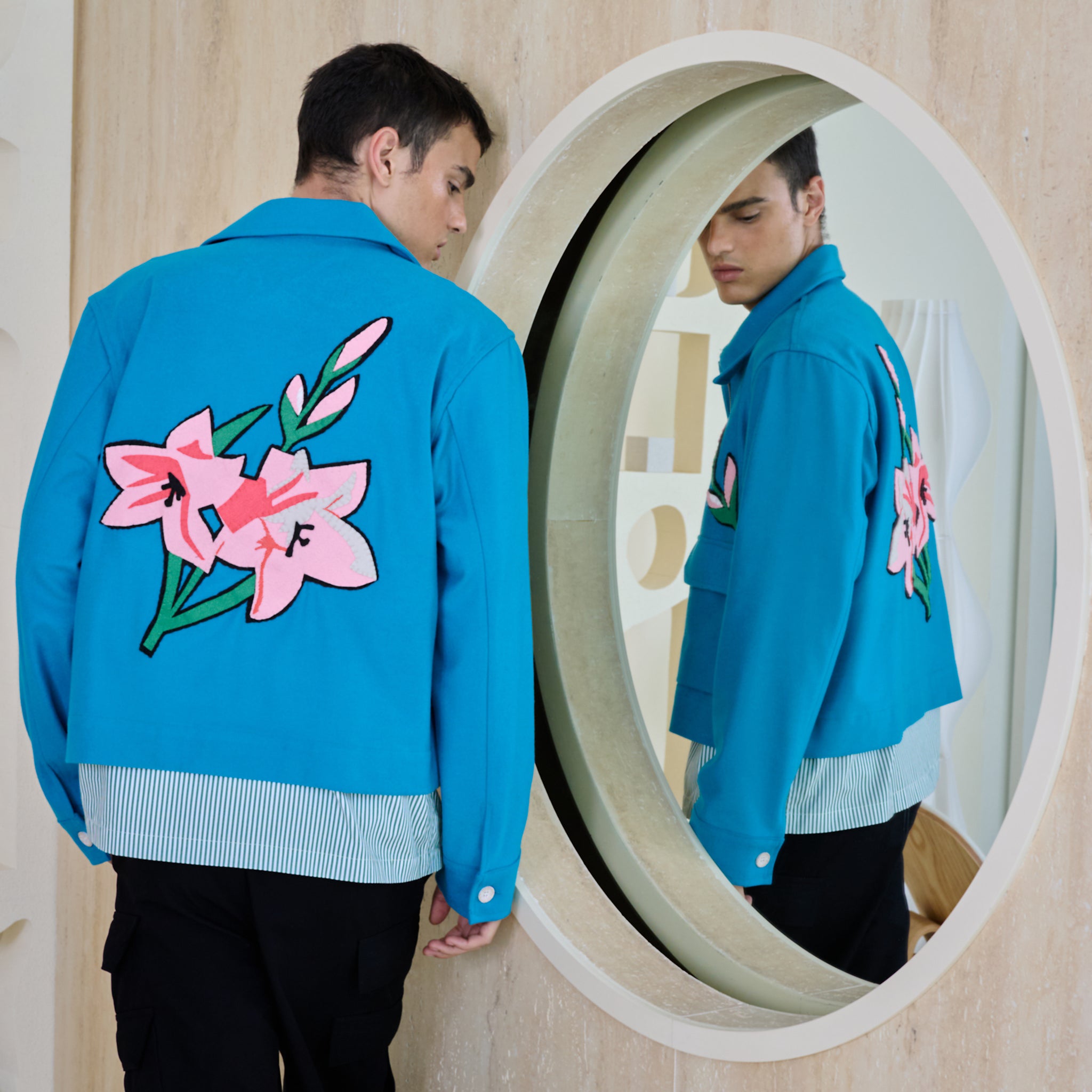 CROP ZIP JACKET-Blue