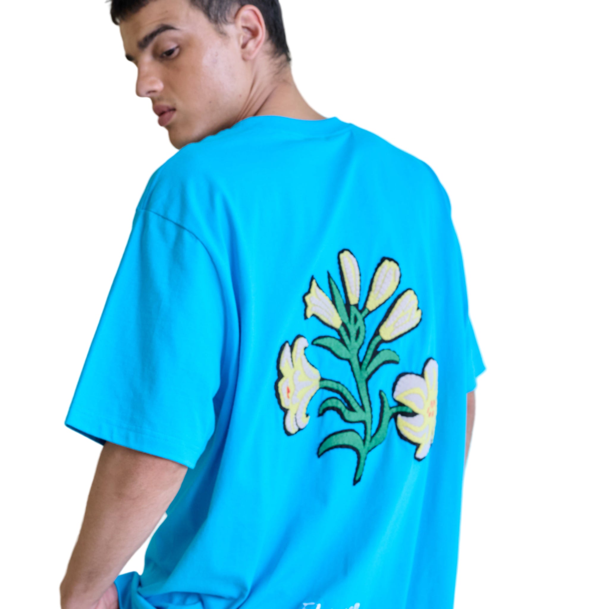 T-SHIRT WITH HAND ACRYLIC FELT EMBROIDERY -Blue