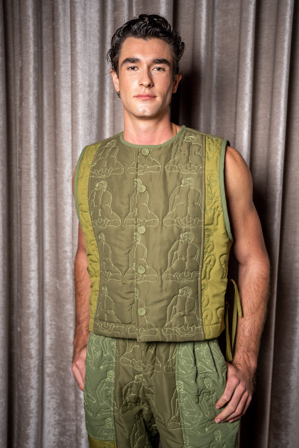 Nude Embroidery Down Vest