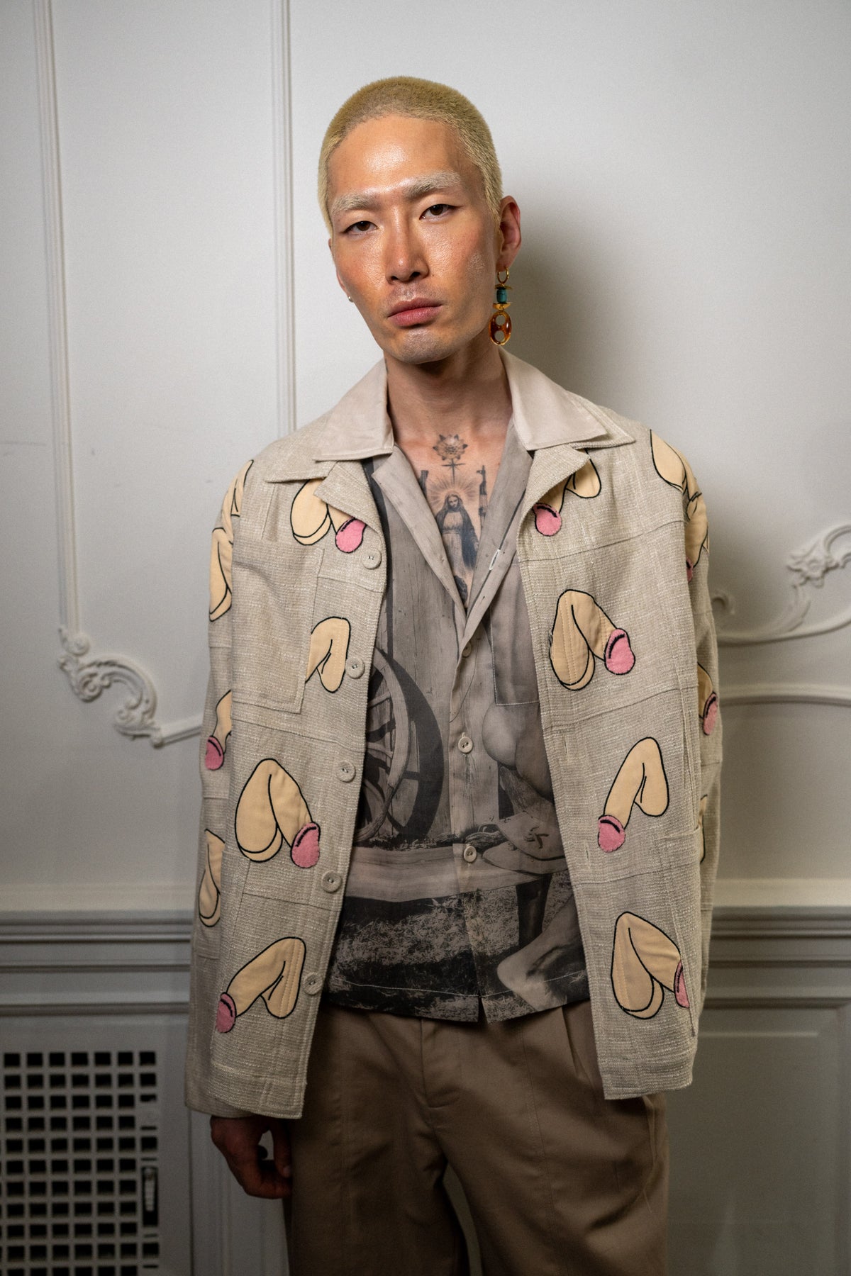 Penis Embroidered Linen Shirt