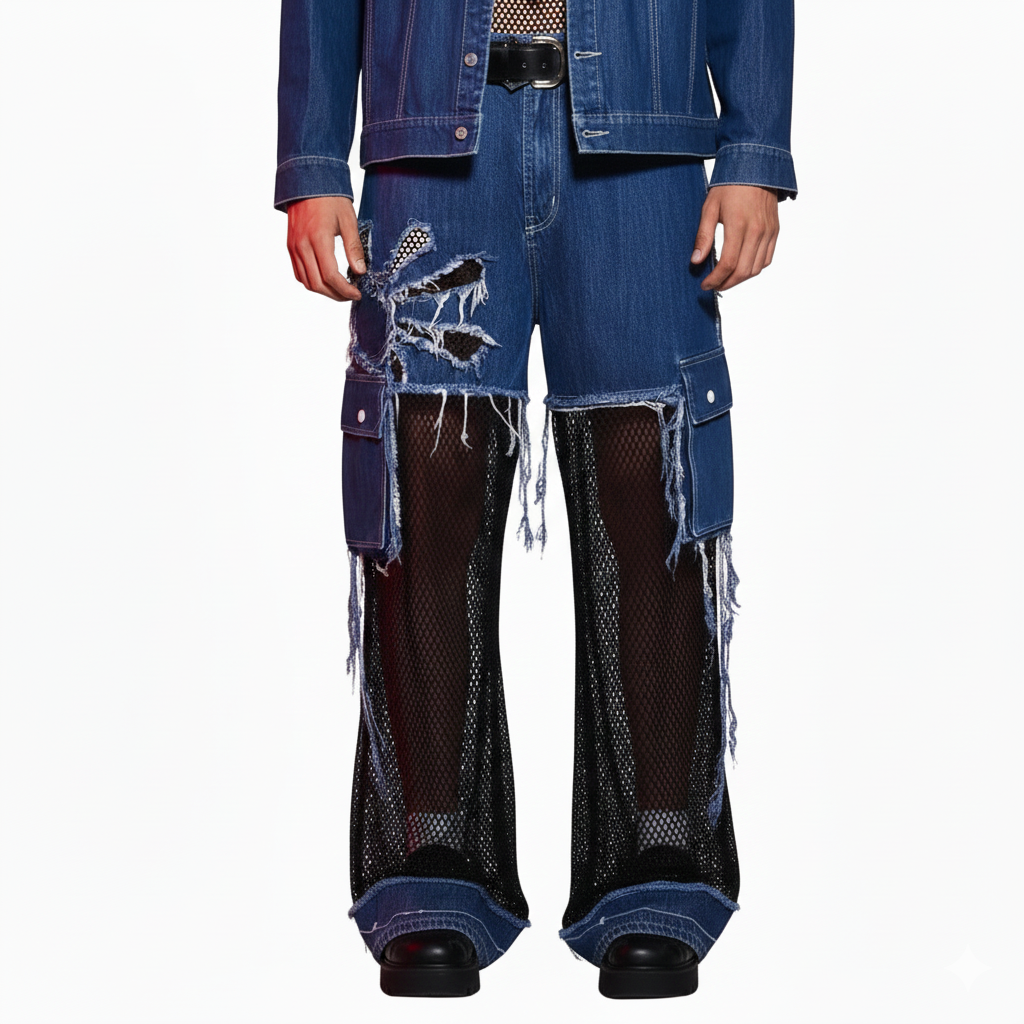 Mesh jeans pants