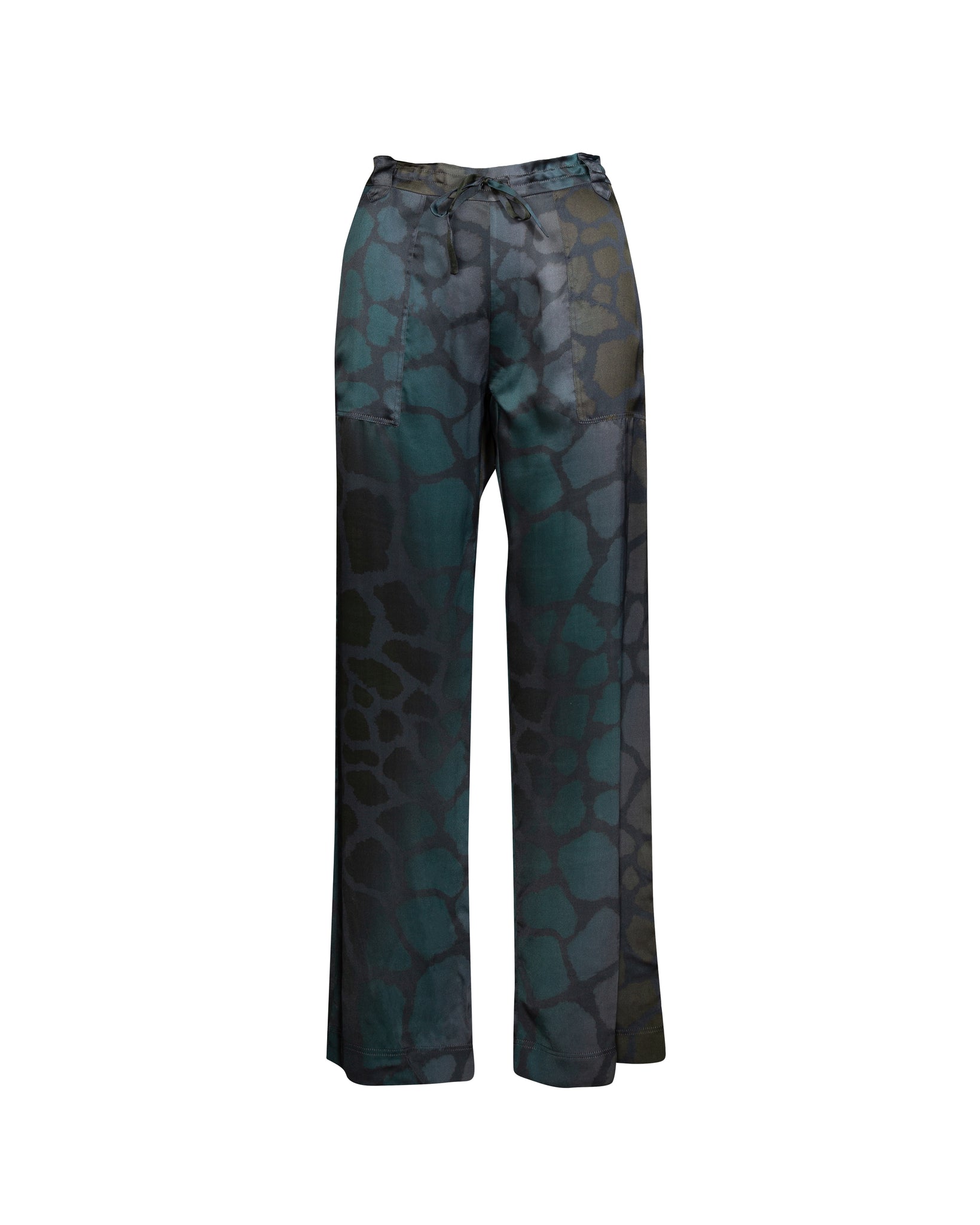 TERU059_M Noir Giraffe Print Long Silk Pants