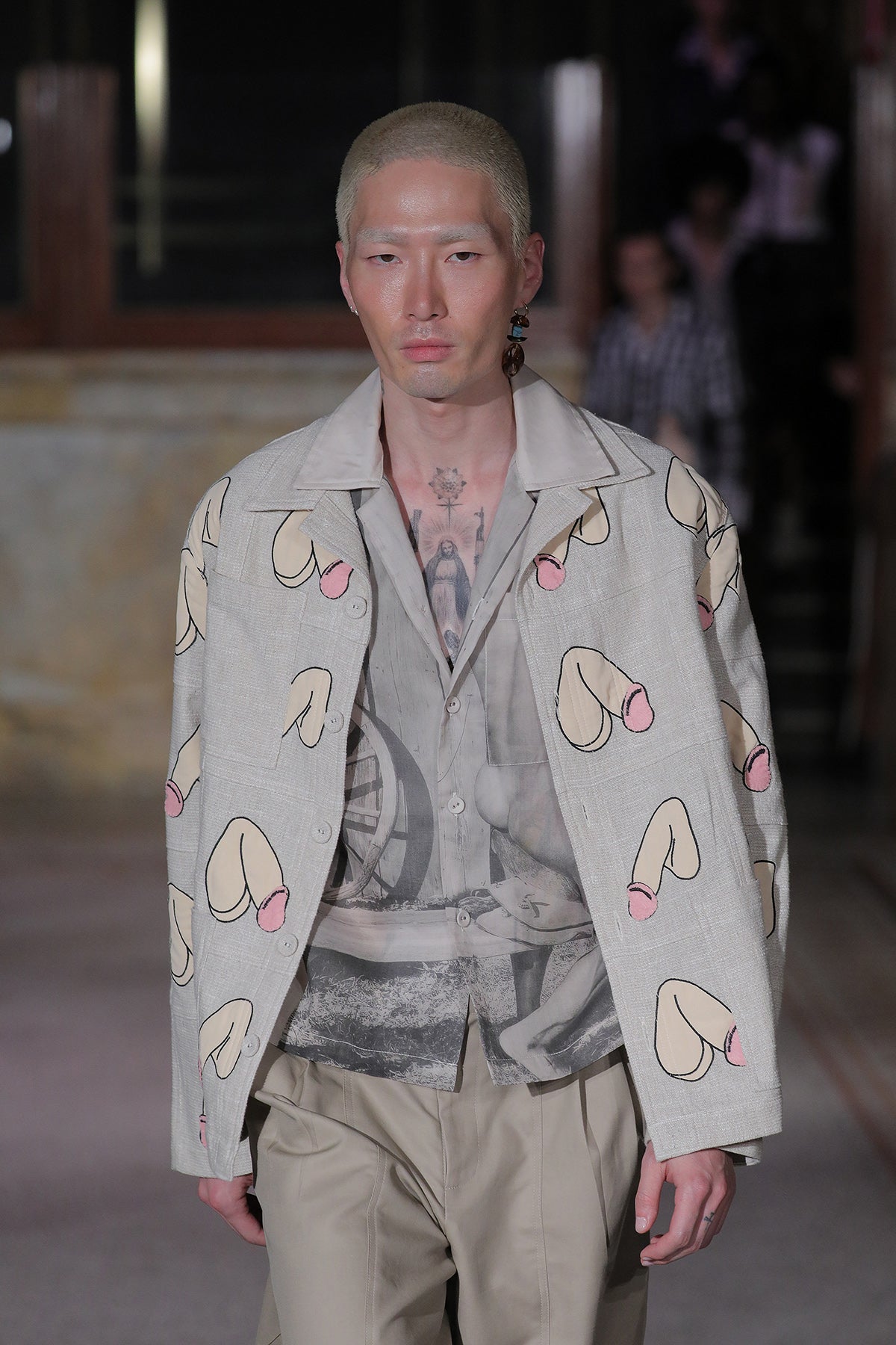 Penis Embroidered Linen Shirt