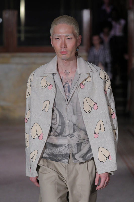 Penis Embroidered Linen Shirt