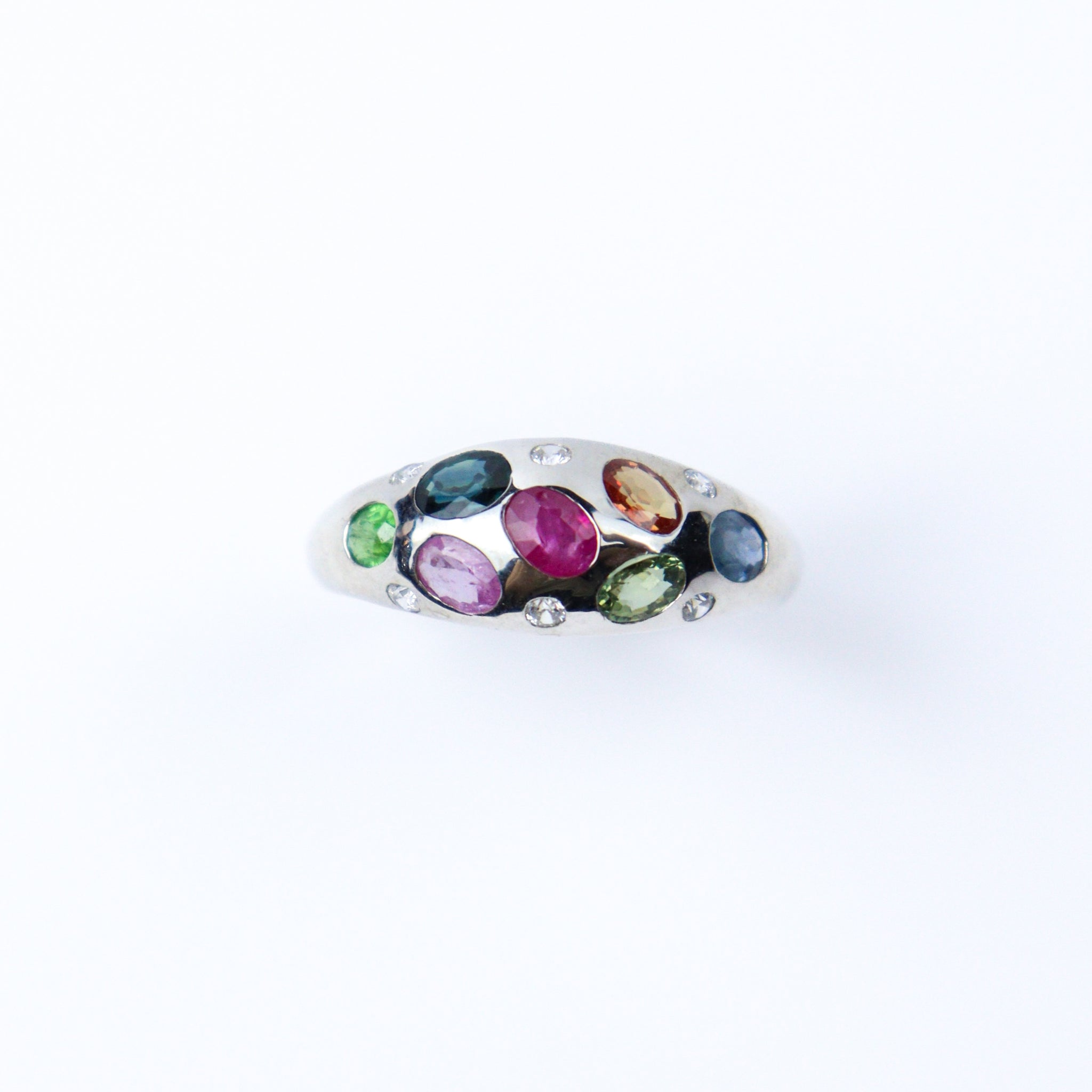 Multi color silver ring