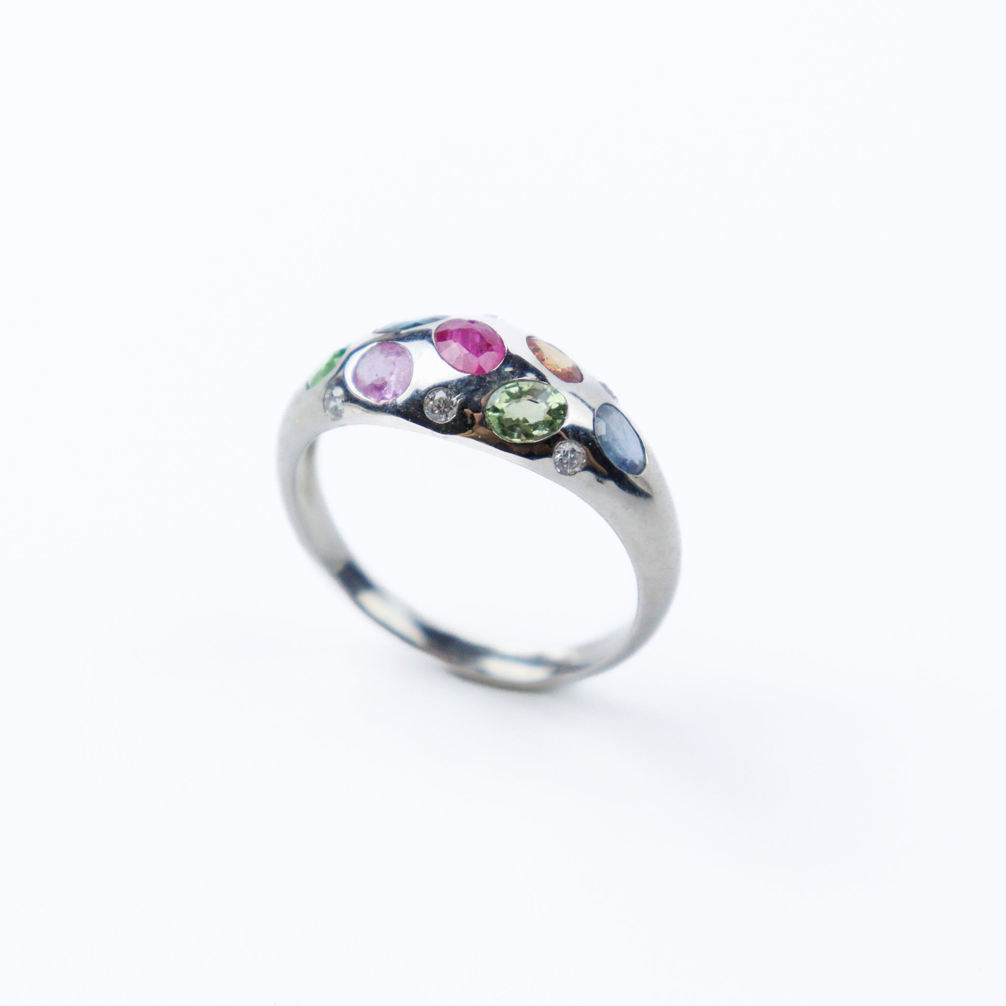 Multi color silver ring