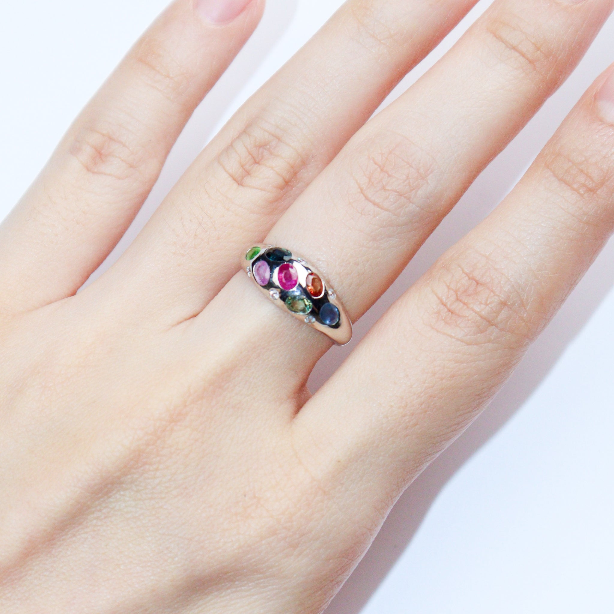 Multi color silver ring