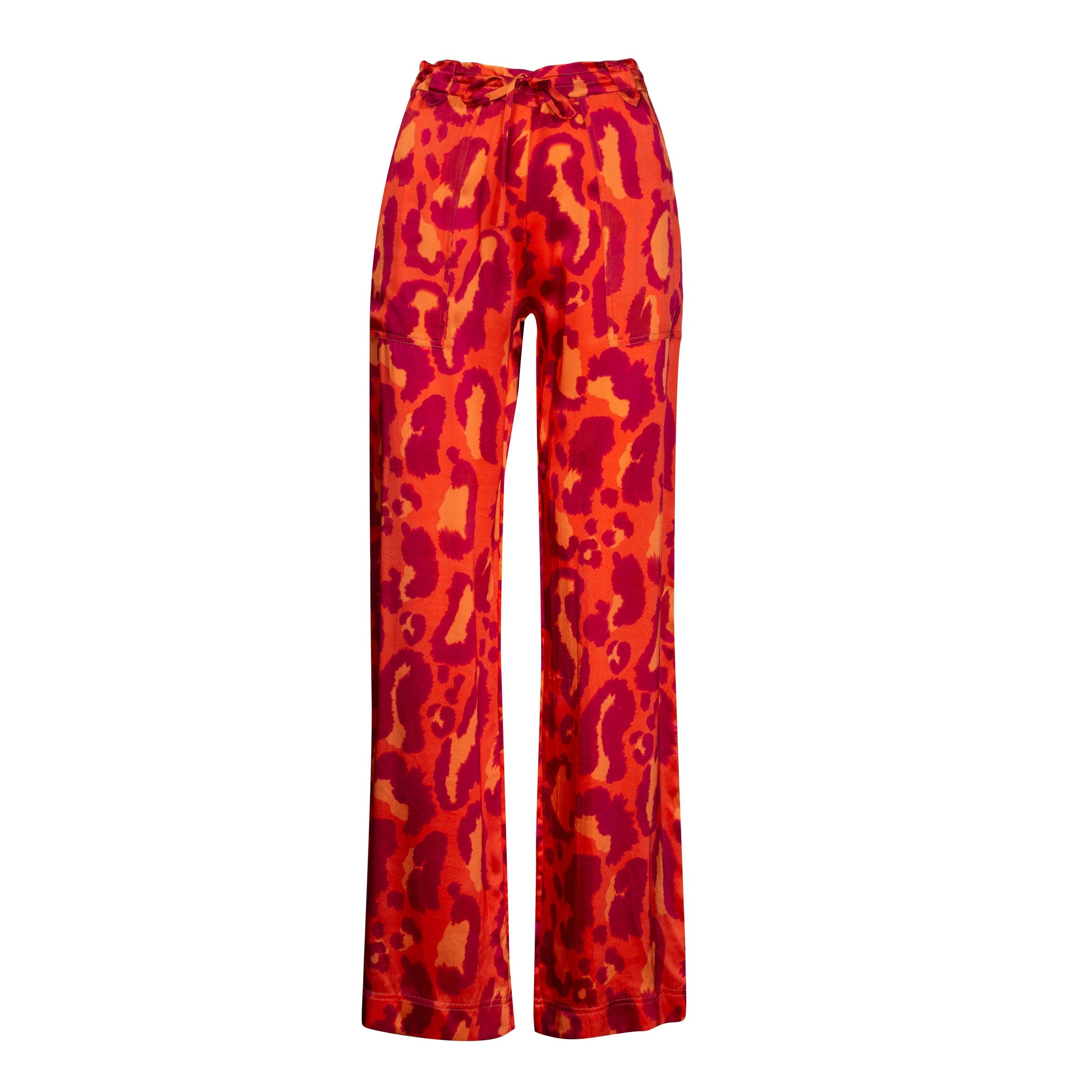 Red Leopard Print Long Silk Pants