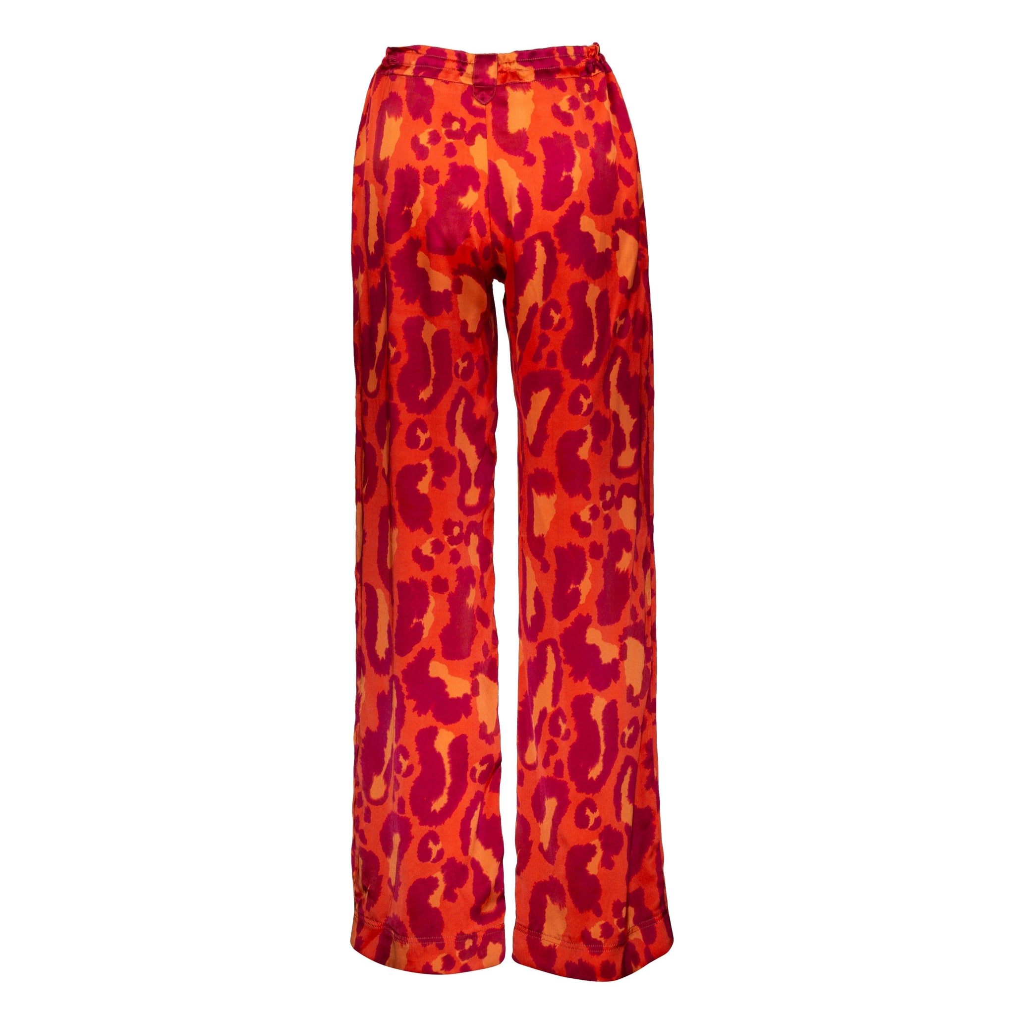 Red Leopard Print Long Silk Pants