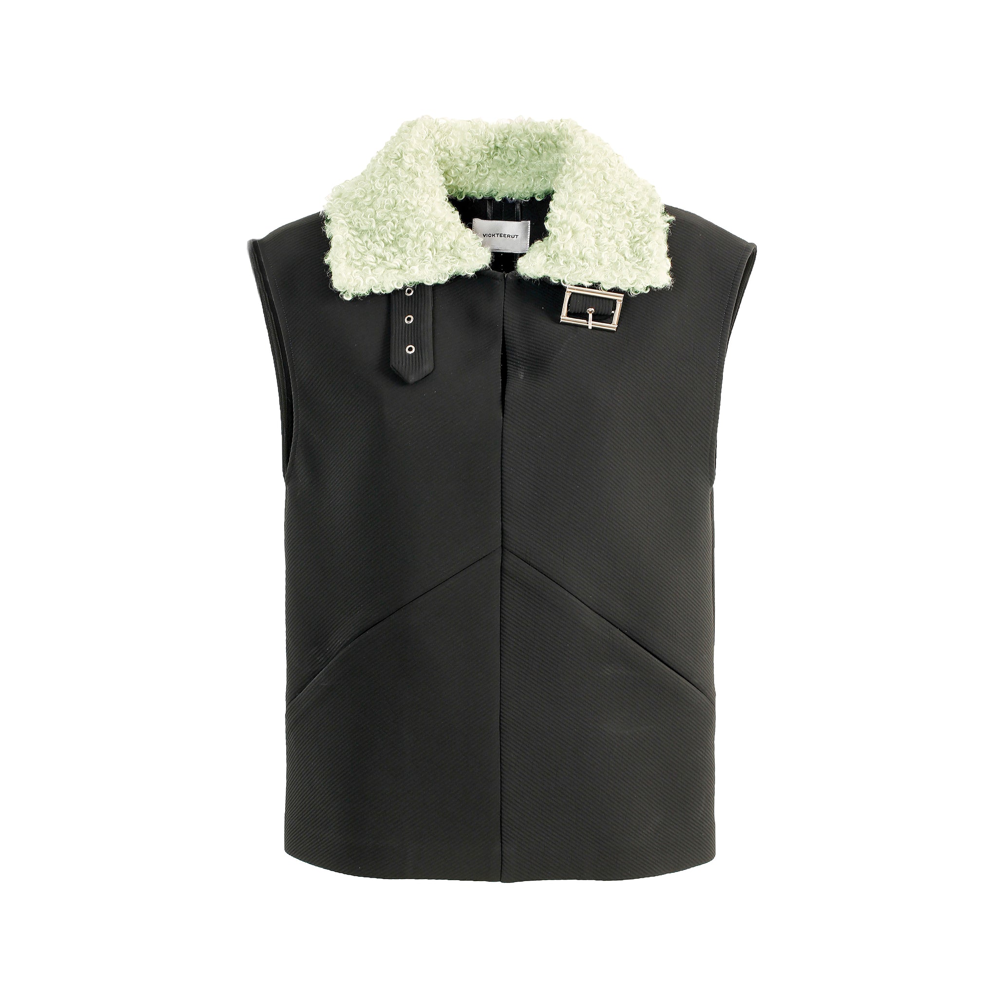Sleeveless Blouse with Detachable Faux-Fur Collar
