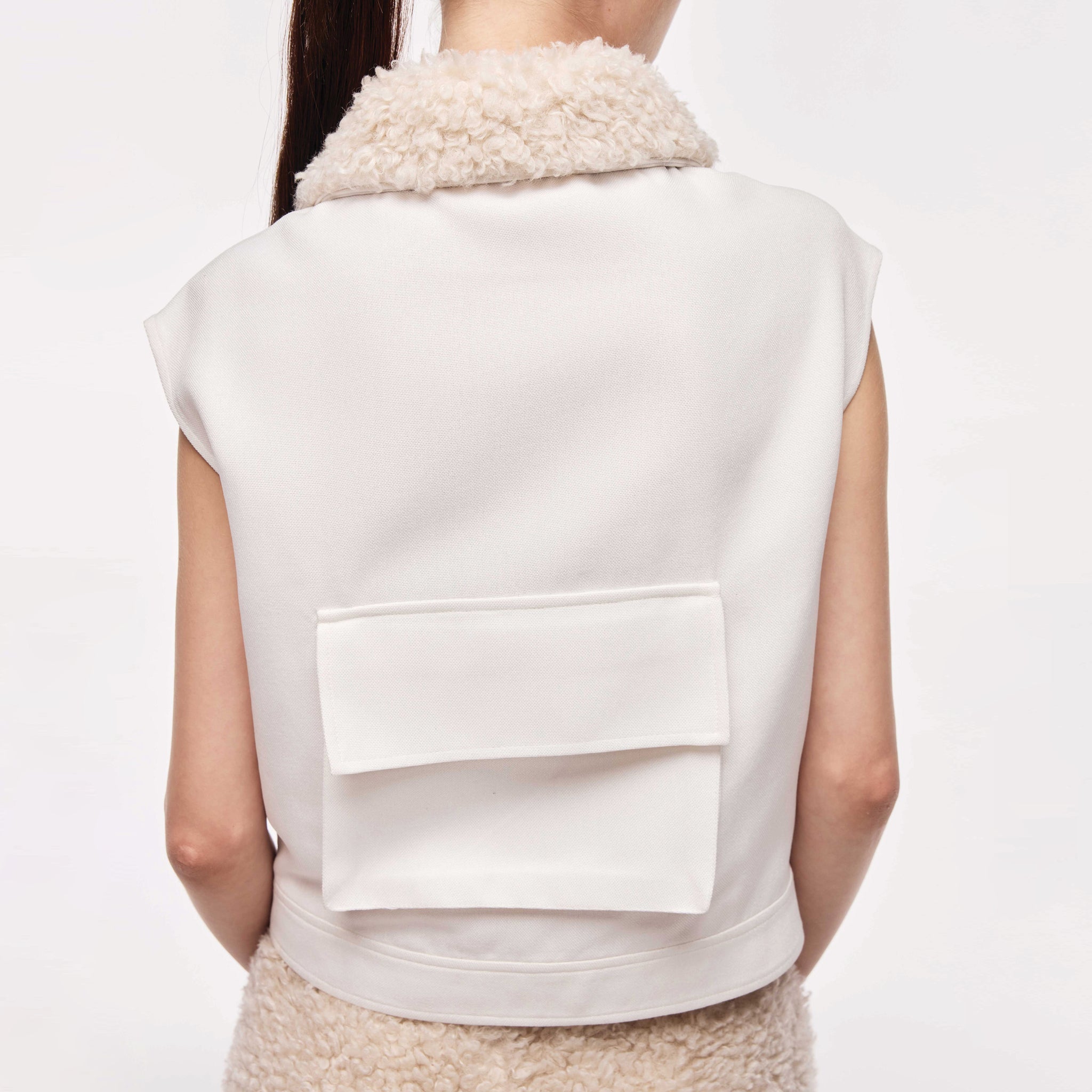 Sleeveless Biker Blouse with Detachable Faux-Fur Collar