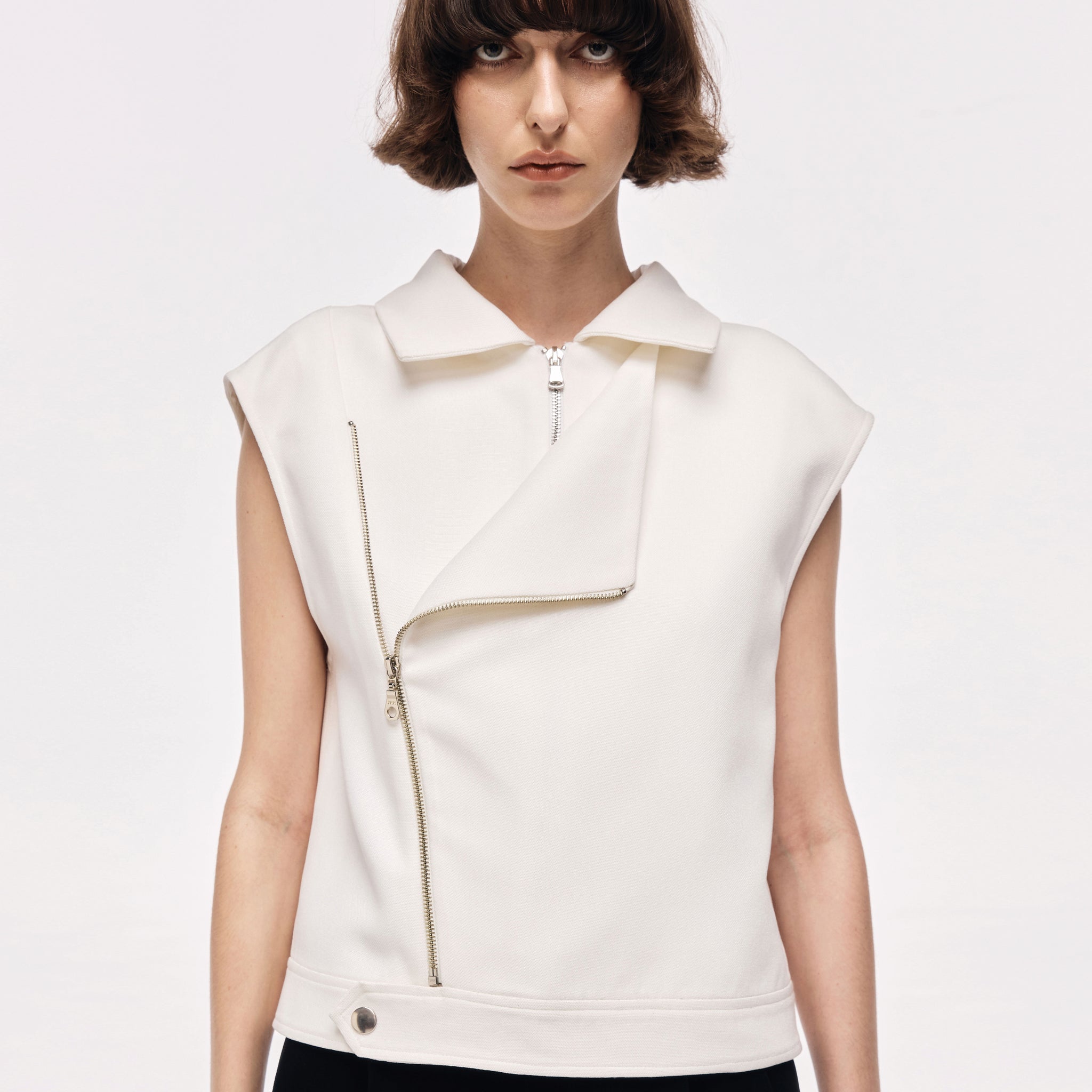 Sleeveless Biker Blouse with Detachable Faux-Fur Collar