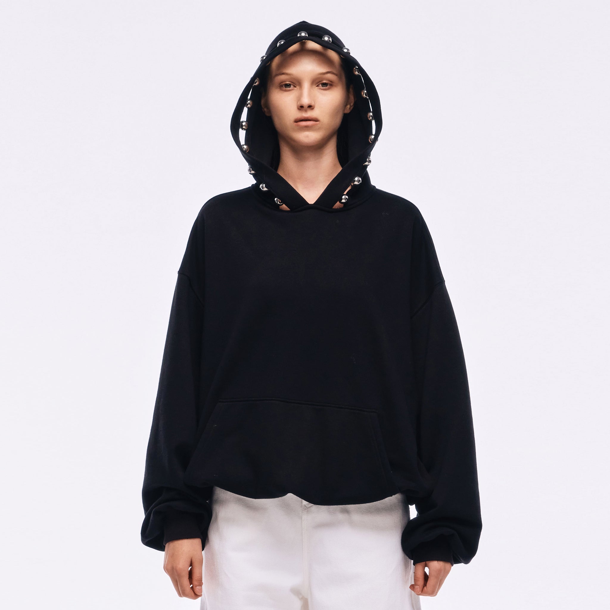 Long Sleeve Hoodie with Metallic Bead Detail