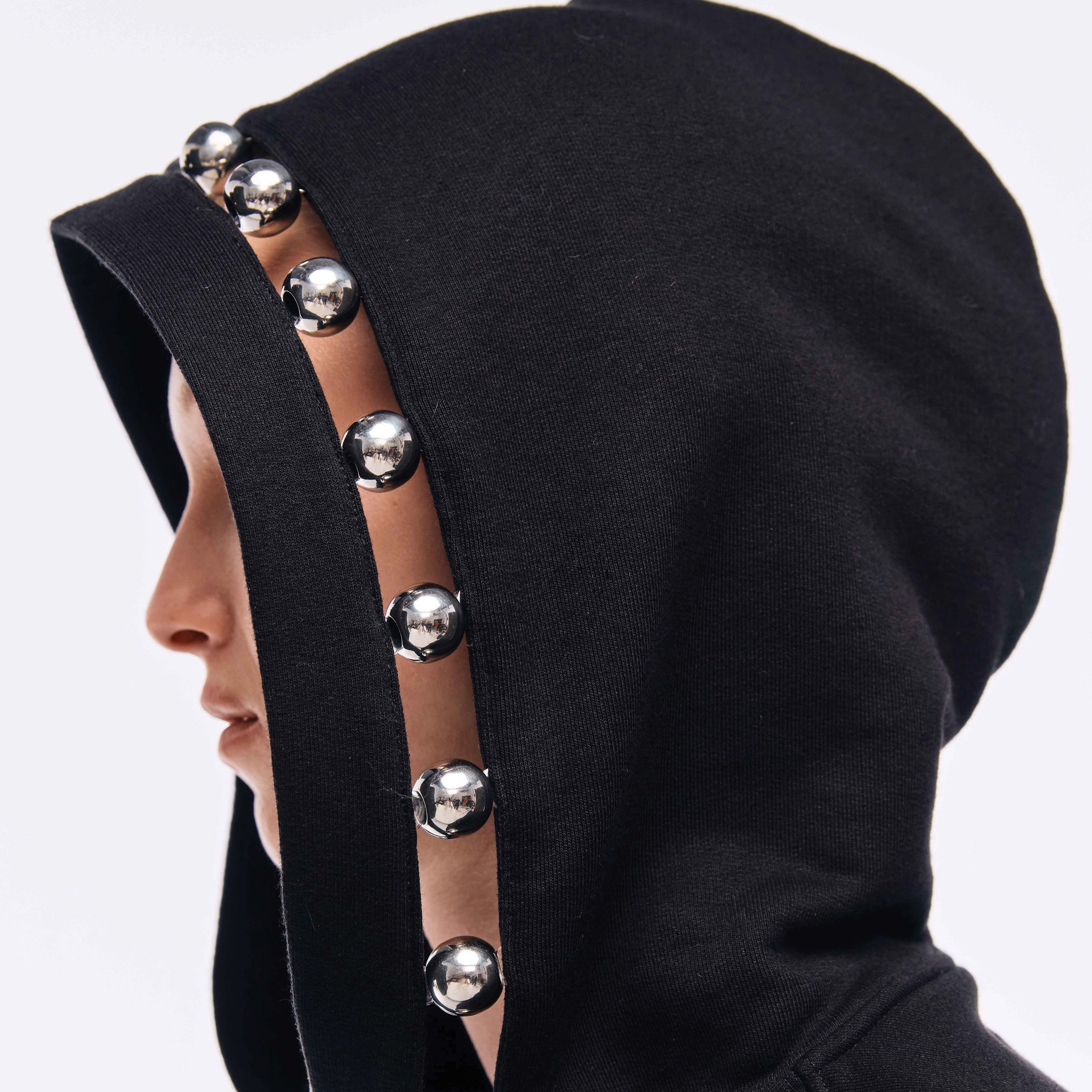 Long Sleeve Hoodie with Metallic Bead Detail