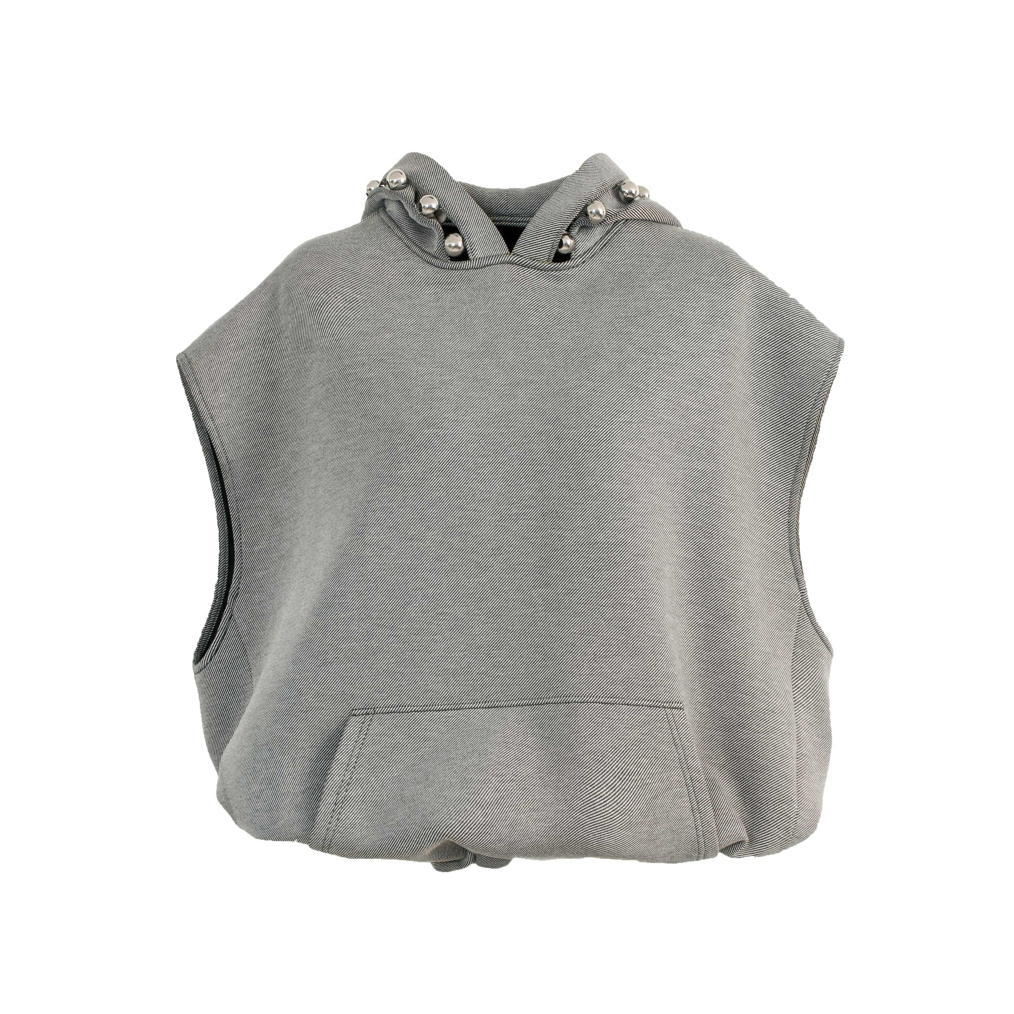 Sleeveless Oversized Hoodie with Metallic Bead Detail