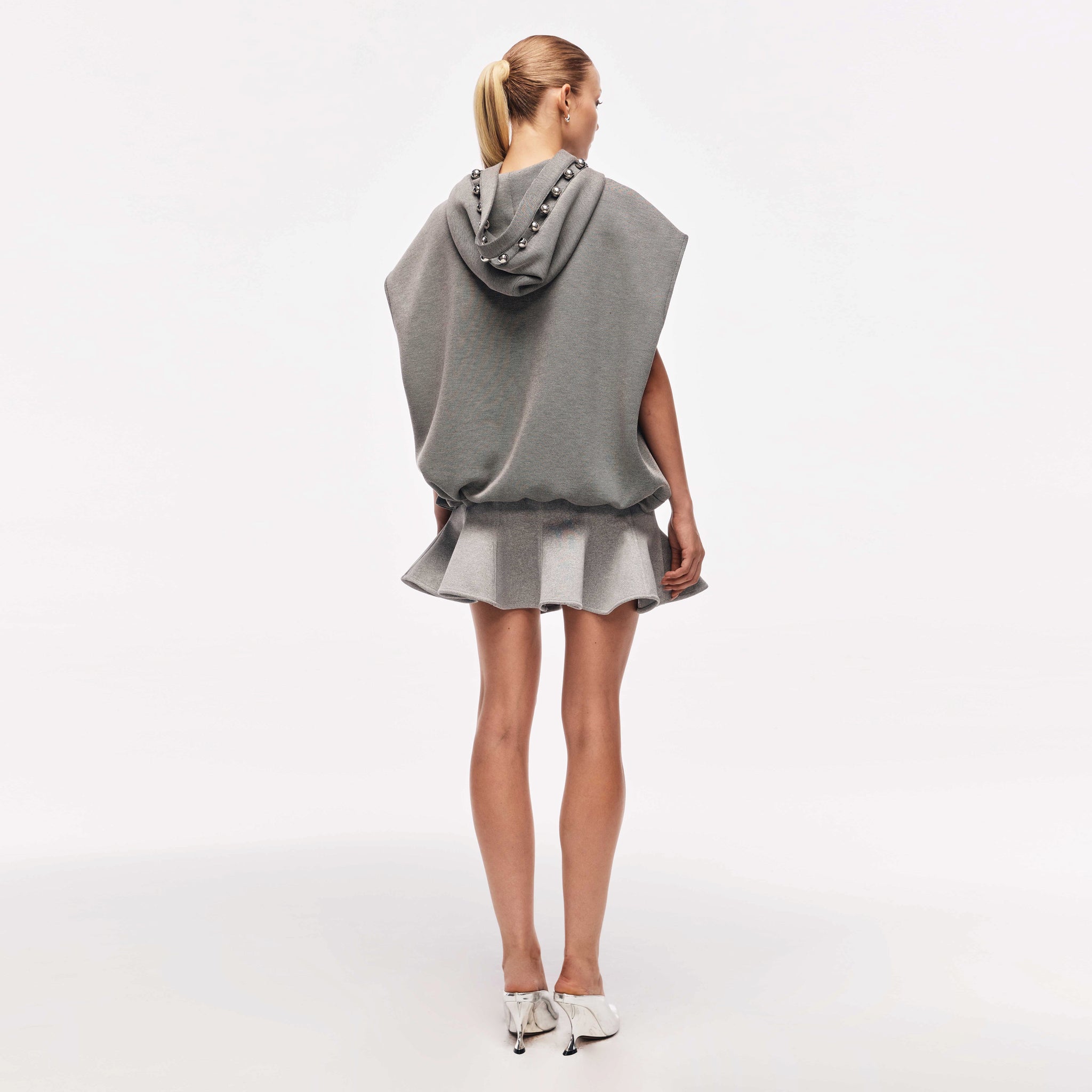 Sleeveless Oversized Hoodie with Metallic Bead Detail