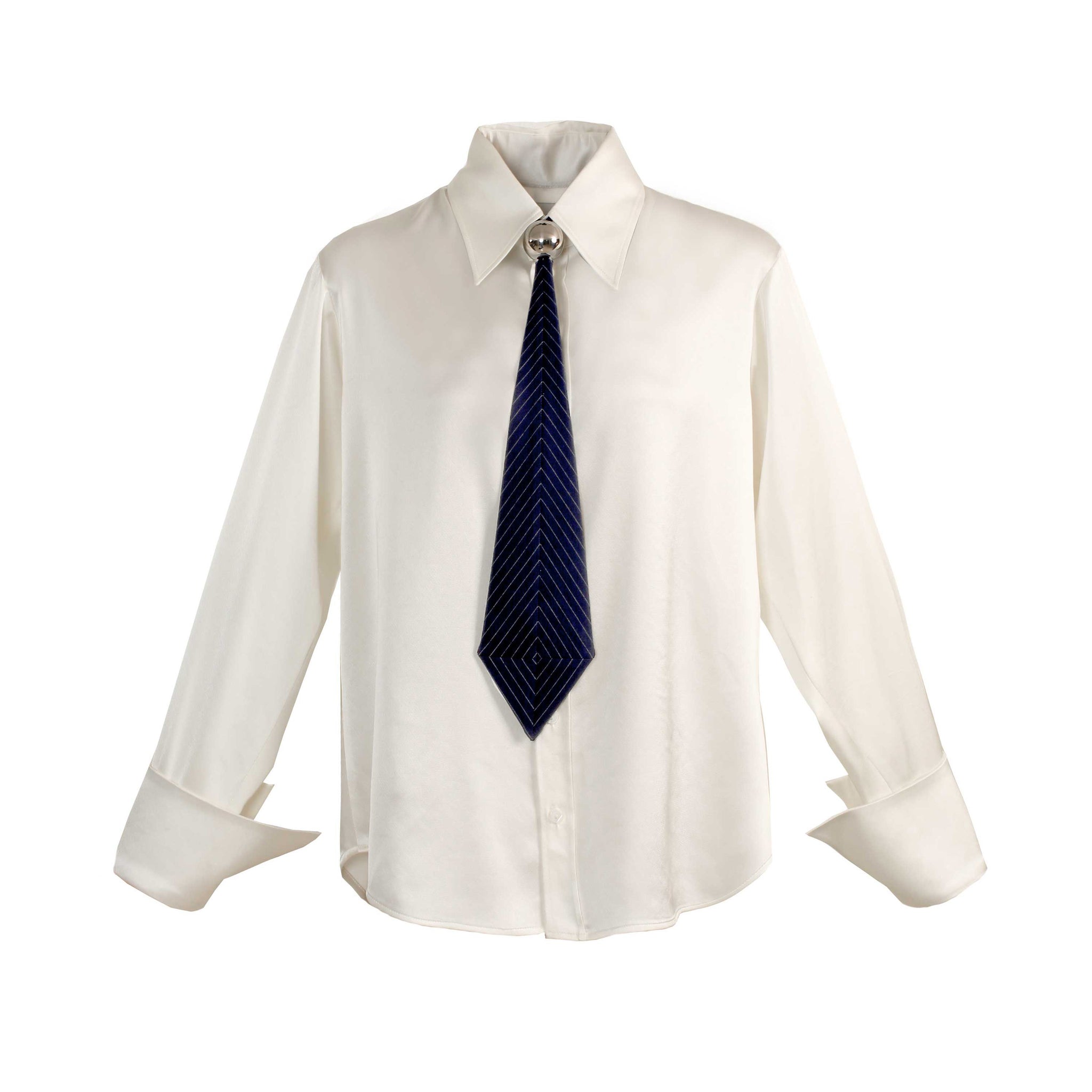 Long Sleeve Satin Shirt with Neck Tie