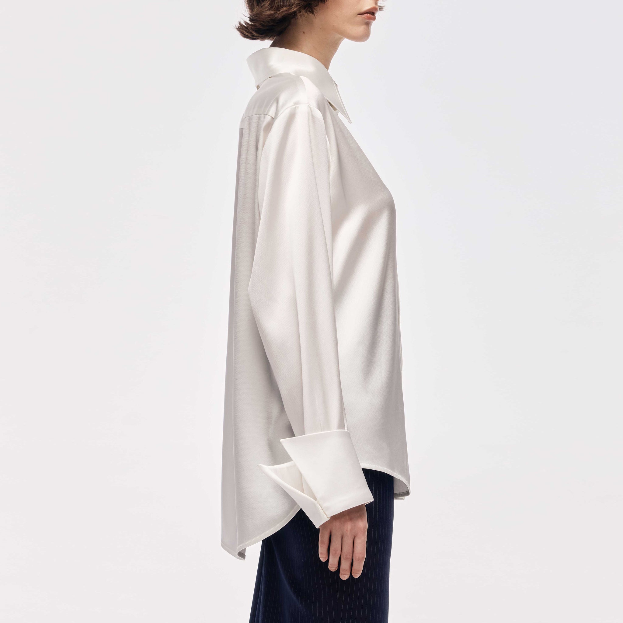 Long Sleeve Satin Shirt with Neck Tie